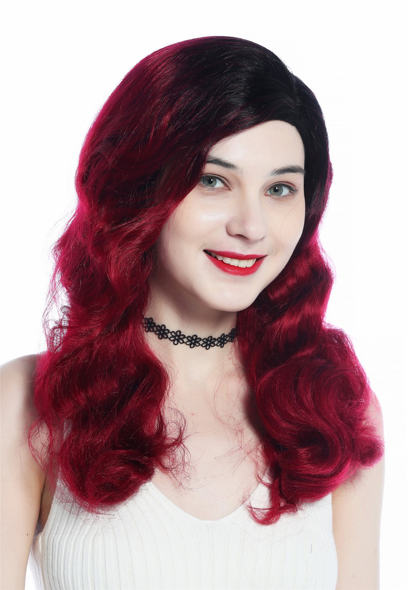 Lady wig long parting opulently waved wavy diva 30's 40's ombre black red DW3340, view 2, WIG ME UP: Your Perücken Online Shop Quality Wigs, Ladies, black-fire red gradient, wavy, long