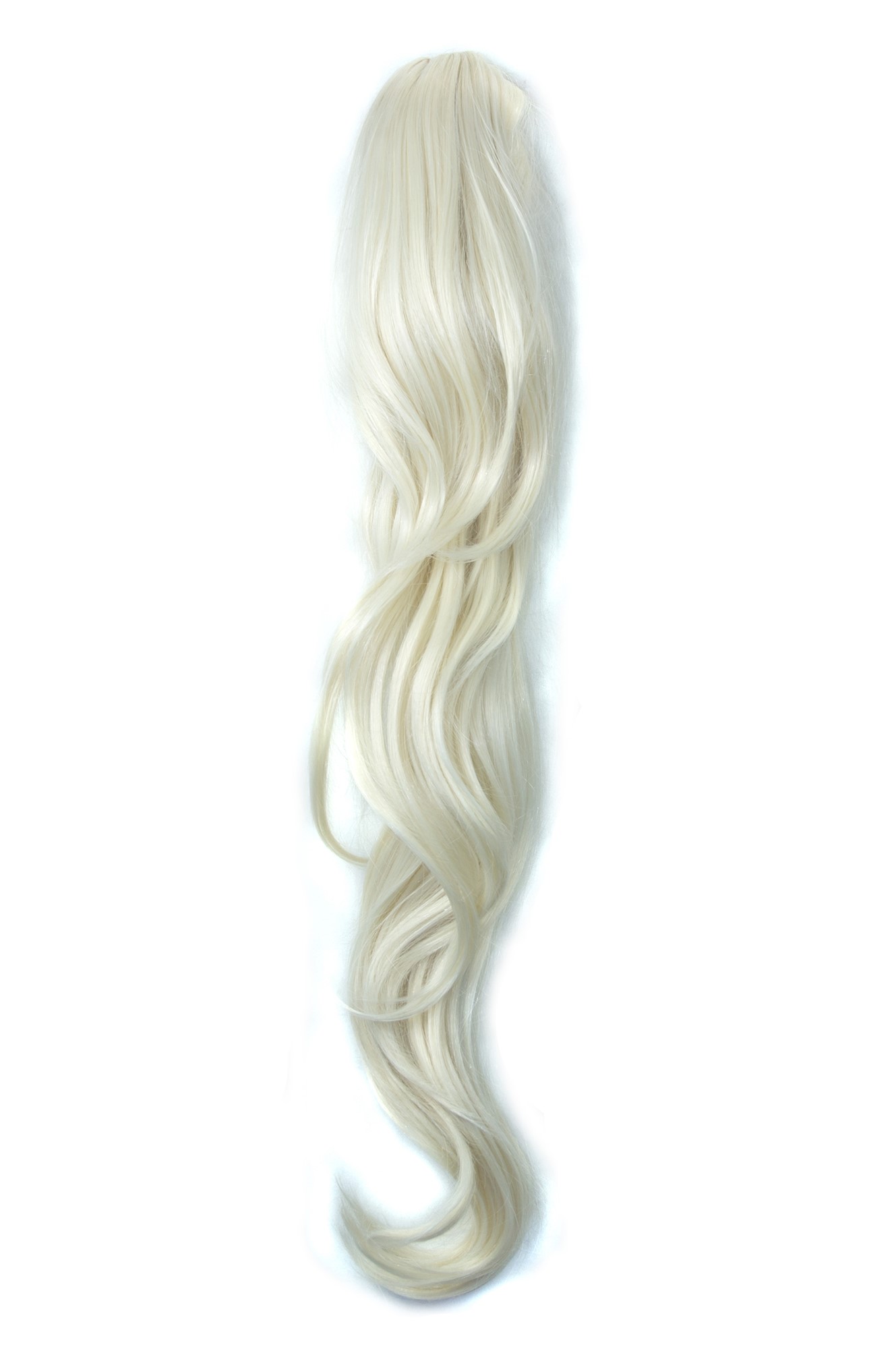 Ponytail Hairpiece Claw Clamp very long ayerd slightly wavy platinum blonde T200, front view, WIG ME UP: Your Perücken Online Shop Ponytails, platinum blonde, wavy, long