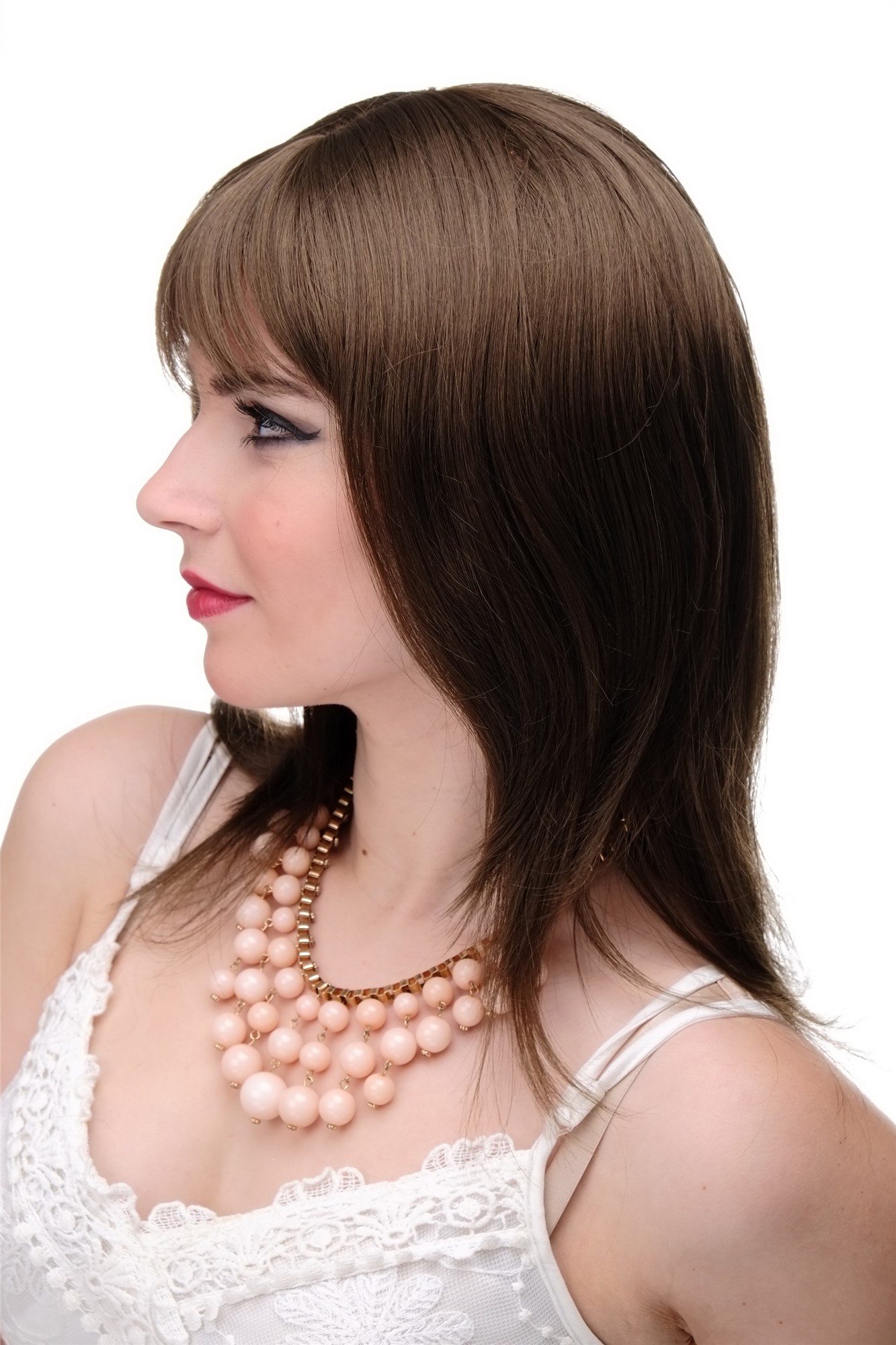 Lady wig medium length long fringe parted to side straight layered brown 3003, view 2, WIG ME UP: Your Perücken Online Shop Quality Wigs, Ladies, medium golden brown, straight, long