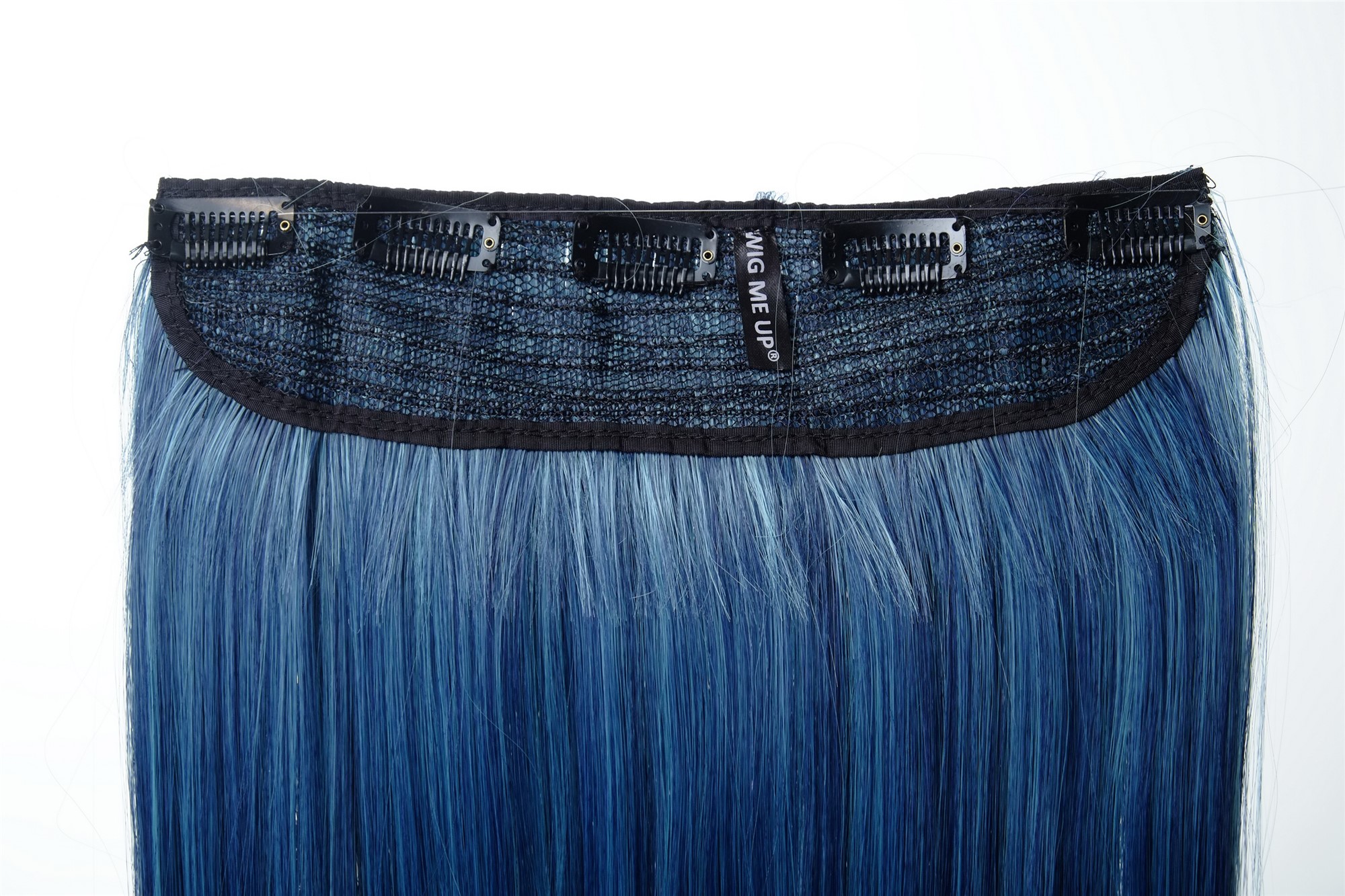 YZF-3179P-T4027TTF2513 Hairpiece Halfwig (half wig) 5 Microclip Clip-In Extension wide full back of head long straight two extreme bright colours mix neon blue aquamarine 23", view 3, WIG ME UP: Your Perücken Online Shop Halfwig, navy blue-neon blue mix, straight, long