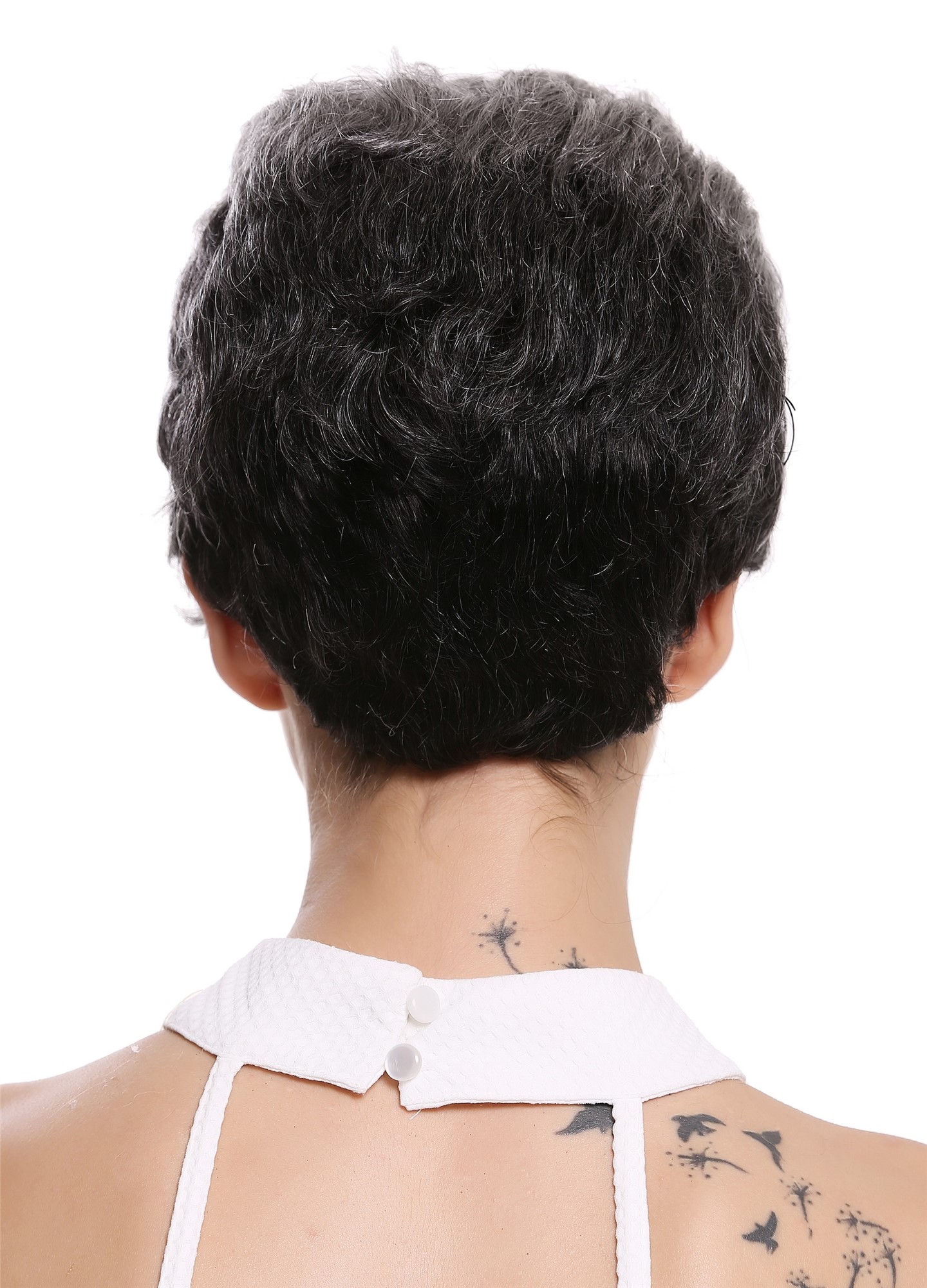 hochwertige Qualitätsperücken, Perücke Echthaar Herren Damen kurz Tolle Grau B-HH-12-GREY, Ansicht 4, WIG ME UP: Ihr Perücken Online Shop wellige Tressen-Perücke mit Klebeflächen 100% Echthaar Grau - Dunkelgrau kurze Haare für Unisex