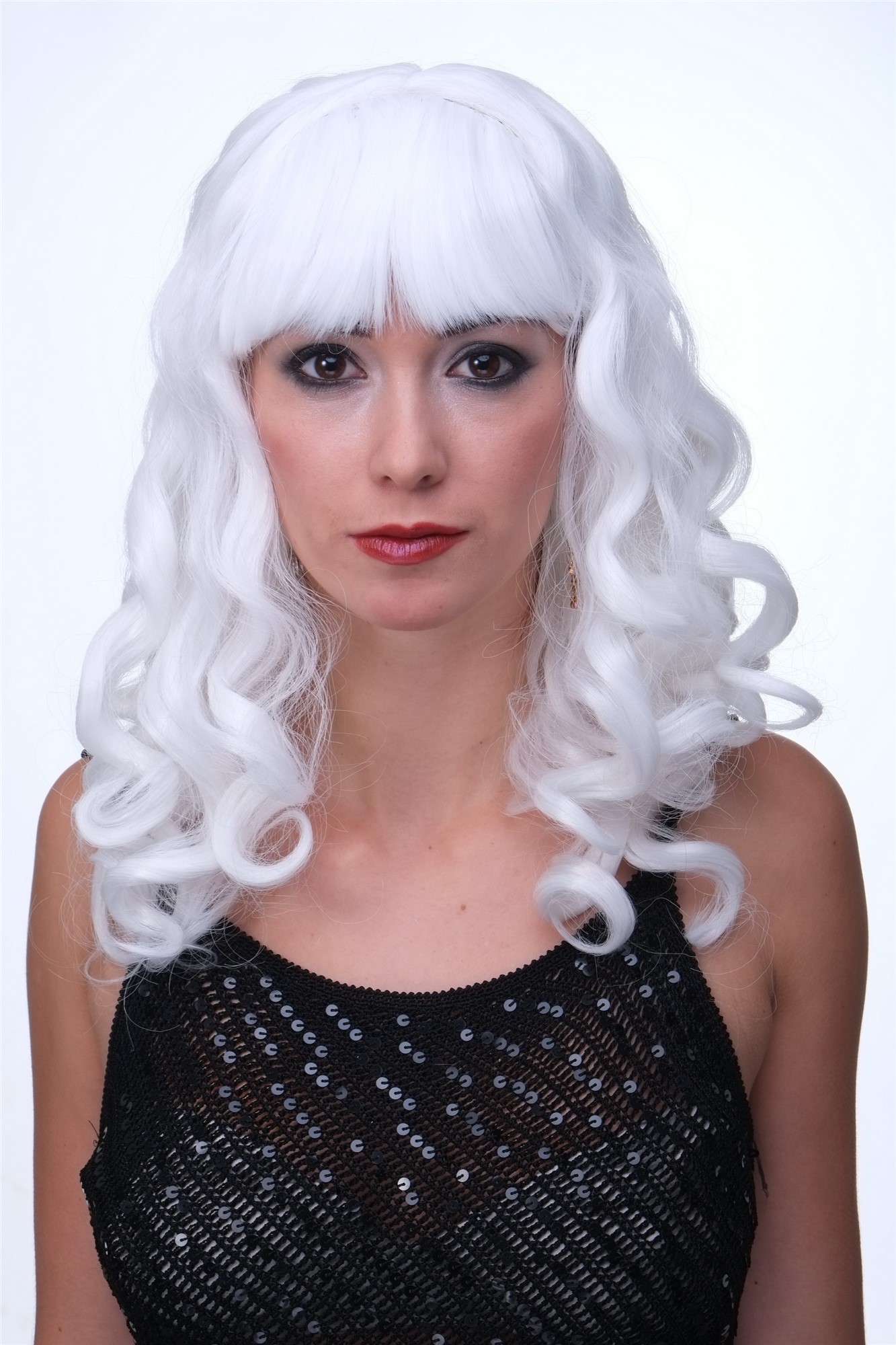 Party/Fancy Dress Lady WIG long snow WHITE fringe slightly curly FRINGE Hollywood Diva Femme Fatale, view 2, WIG ME UP: Your Perücken Online Shop Party Wig, Ladies, snow white, curled, long