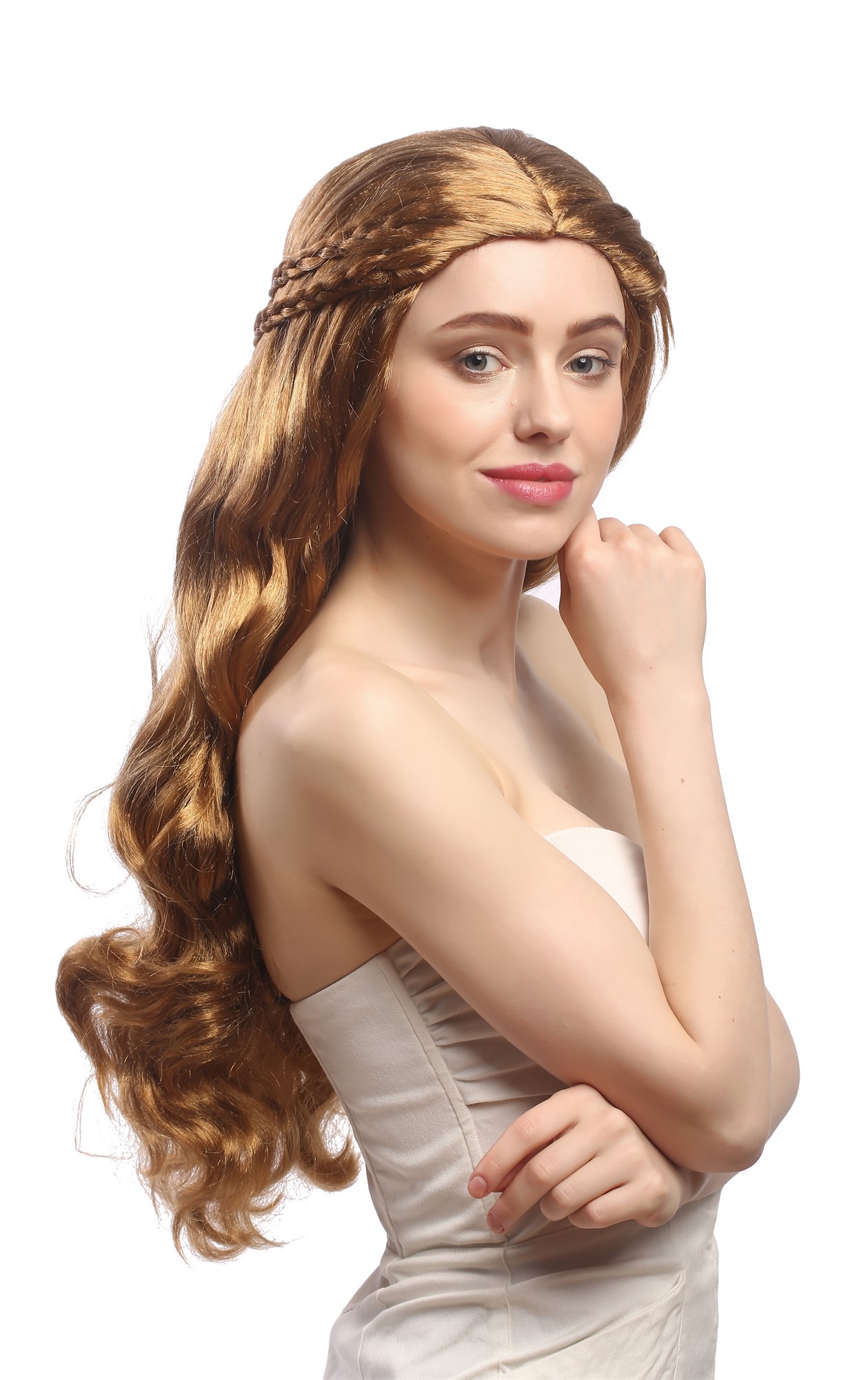 Lady Party Wig fairytale romantic style braided strands hair circlet long Hippie Princess blond mix, view 4, WIG ME UP: Your Perücken Online Shop Party Wig, Ladies, Blonde, Brown, Braided, long