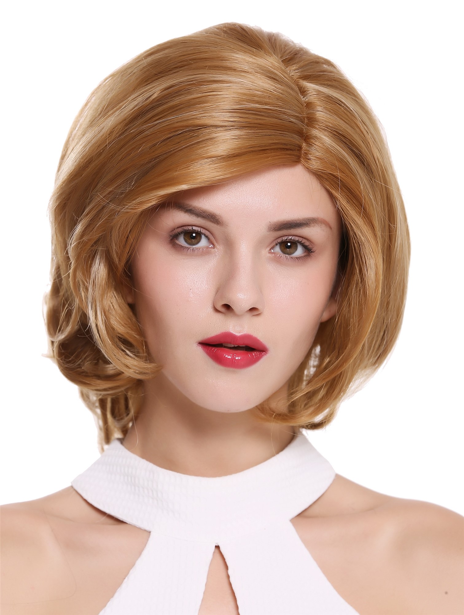 Lady wig monofilament parting short wavy blonde mix highlights DW-2550A-MT, front view, WIG ME UP: Your Perücken Online Shop Quality Wigs, Ladies, red-blonde-copper blonde mix, wavy, shoulder-length