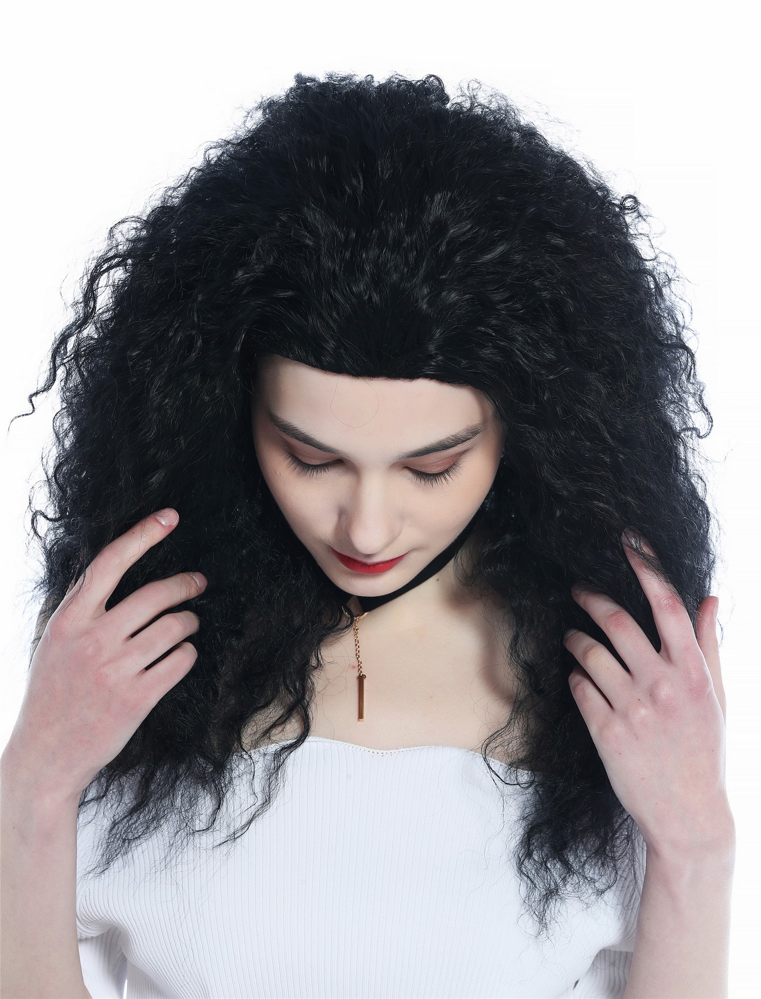 hochwertige Qualitätsperücken, Perücke lang voluminös kraus Krepplocken schwarz ZM-1022-1, Ansicht 6, WIG ME UP: Ihr Perücken Online Shop wellige Tressen-Perücke Schwarz lange Haare für Damen