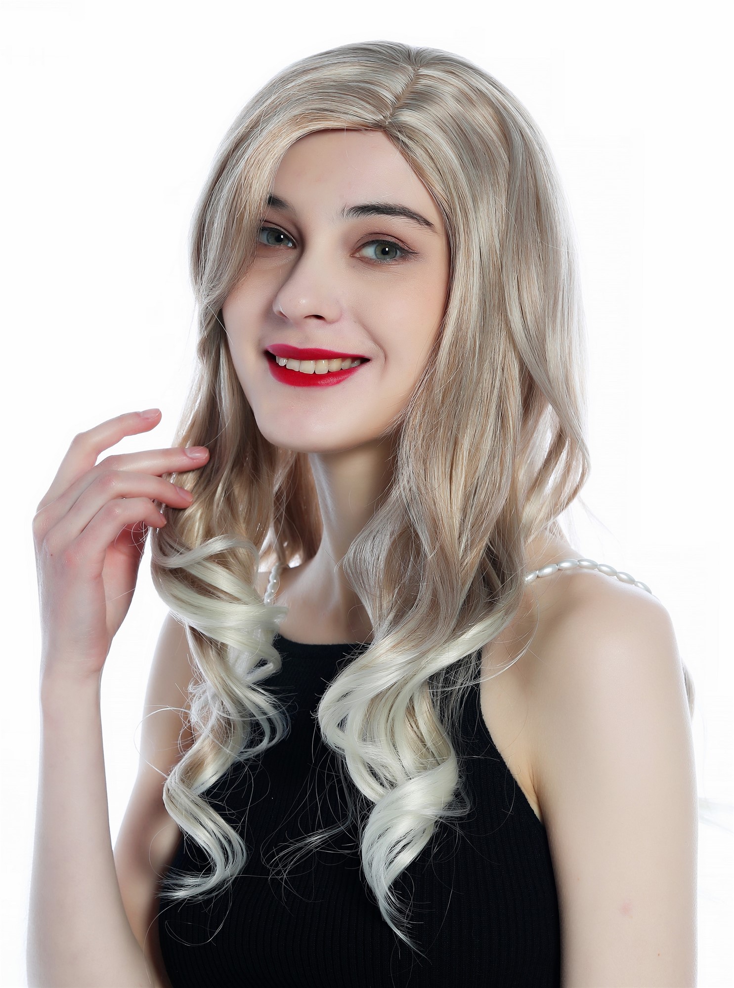 Women's wig lady long wavy parting blond with platinum highlights SZL0582, front view, WIG ME UP: Your Perücken Online Shop Quality Wigs, Ladies, chocolate blonde with platinum blonde highlights, wavy, long