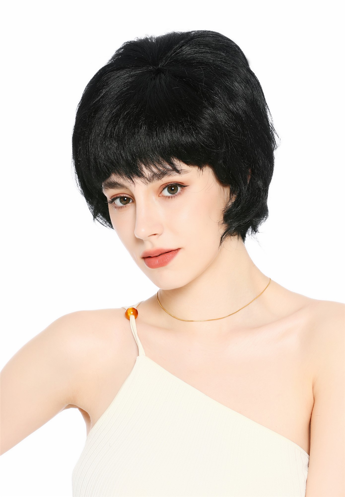 Perücke Damen Retro 50er 60er Beehive hochtoupiert kurz Pony Schwarz VK-65-1