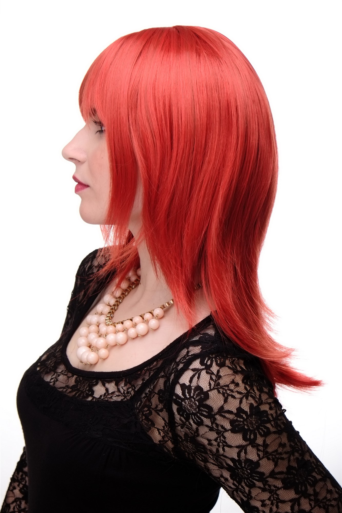 Lady wig medium length fringe parted to side straight layered bright red 3003, view 2, WIG ME UP: Your Perücken Online Shop Quality Wigs, Ladies, red mix, straight, long