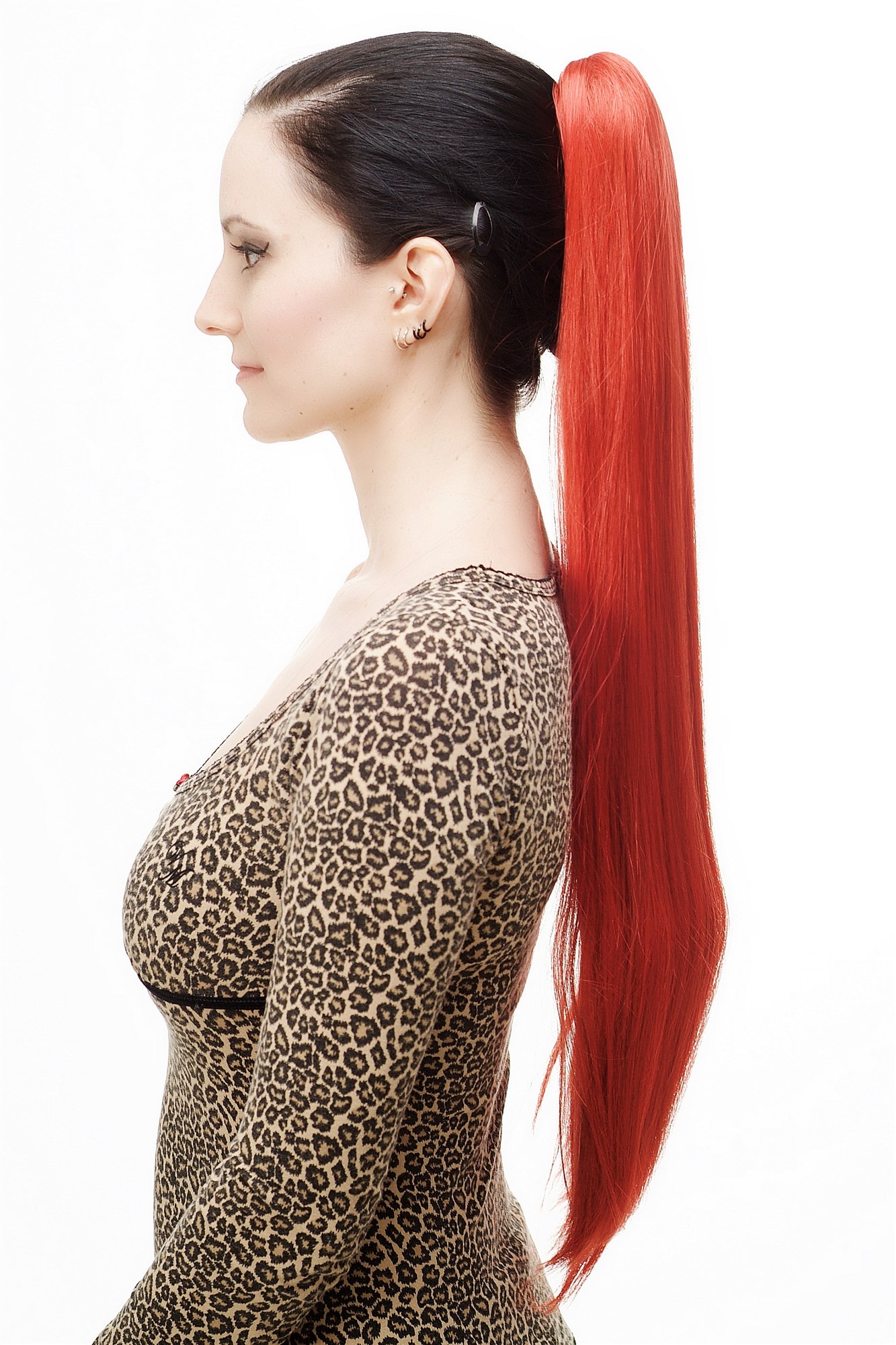 hochwertiges Haarteil Zopf mit Butterfly-Clip sehr lang glatt Rot Feuerrot T113-137, Ansicht 4, WIG ME UP: Ihr Perücken Online Shop glattes Zopf-Haarteil Leuchtend Rot 70 cm lang