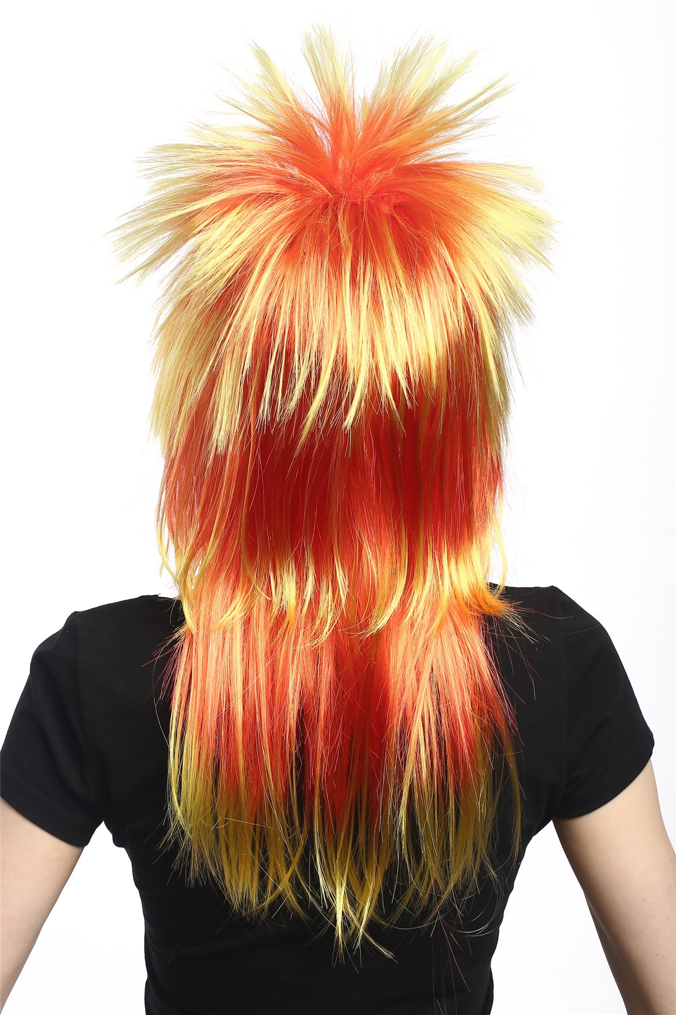 Wig Ladies Men Halloween Carnival 80s Glam Punk Wave Pop mullet with spiky hair yellow red, view 3, WIG ME UP: Your Perücken Online Shop Party Wig, Unisex, yellow, red, wavy, long