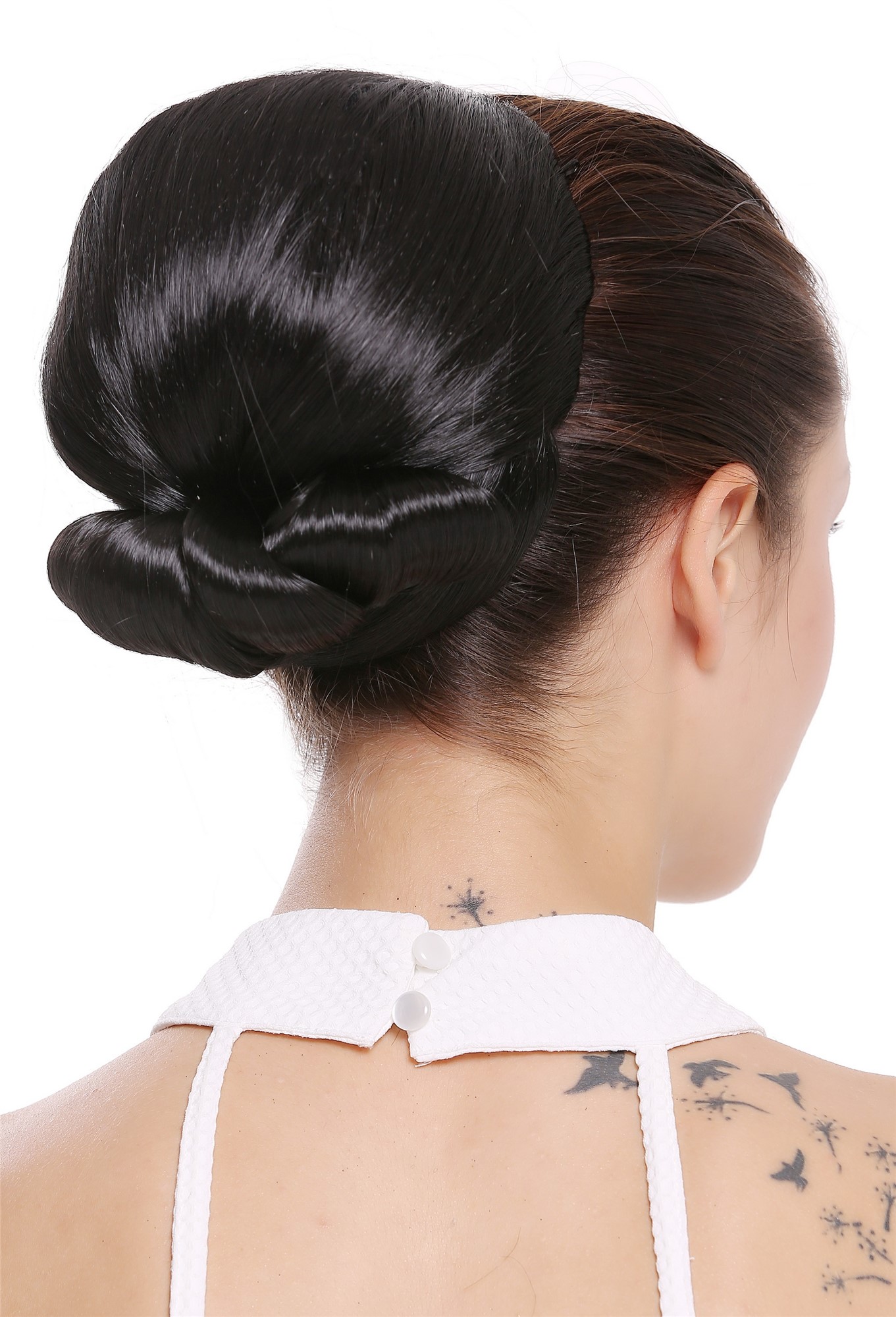 Dutt Haarknoten Groß Oma Schwarz N792-1B, Vorderansicht, WIG ME UP: Ihr Perücken Online Shop glatter Dutt Haarteil Samtschwarz