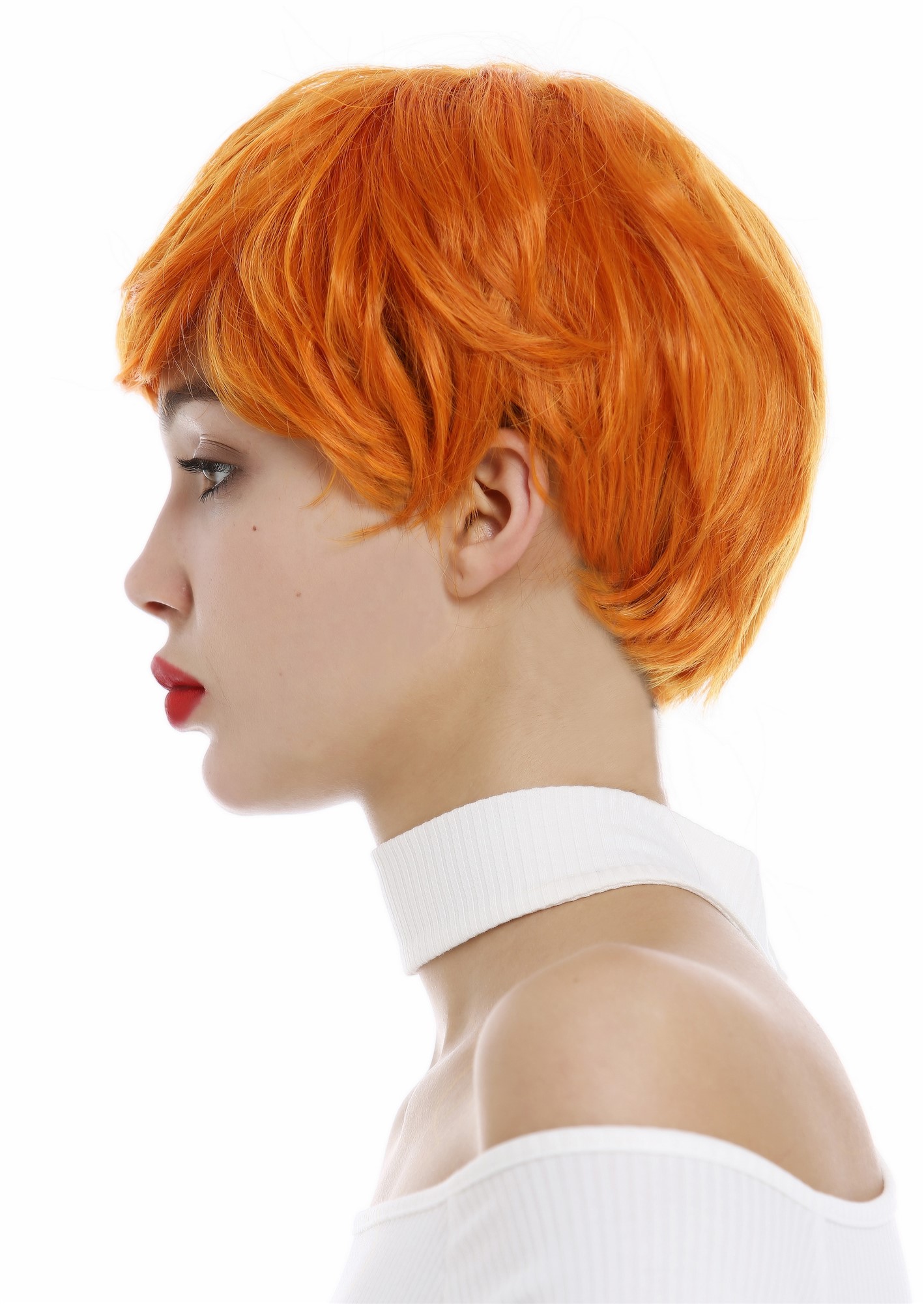 hochwertige Qualitätsperücken, Perücke kurz Pixie Scheitel Orange 0824-T2735/TF2201, Ansicht 3, WIG ME UP: Ihr Perücken Online Shop wellige Tressen-Perücke Neonorange kurze Haare für Damen