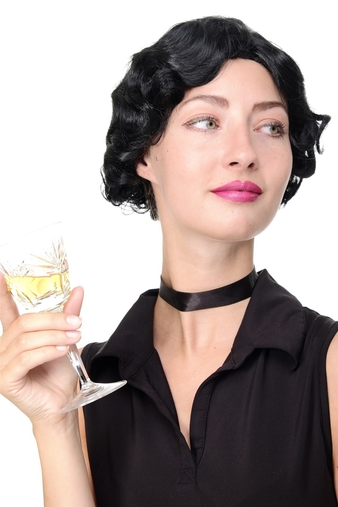 Lady wig 20s Swing Charleston Chicago short wavy middle parting black GFW1834, front view, WIG ME UP: Your Perücken Online Shop Quality Wigs, Ladies, Black, wavy, short