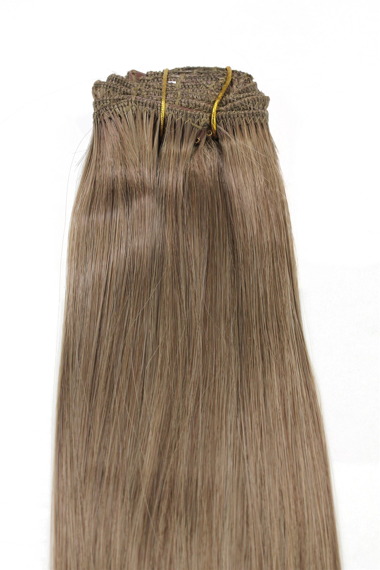 Extensions, dark blonde, straight, shoulder-length