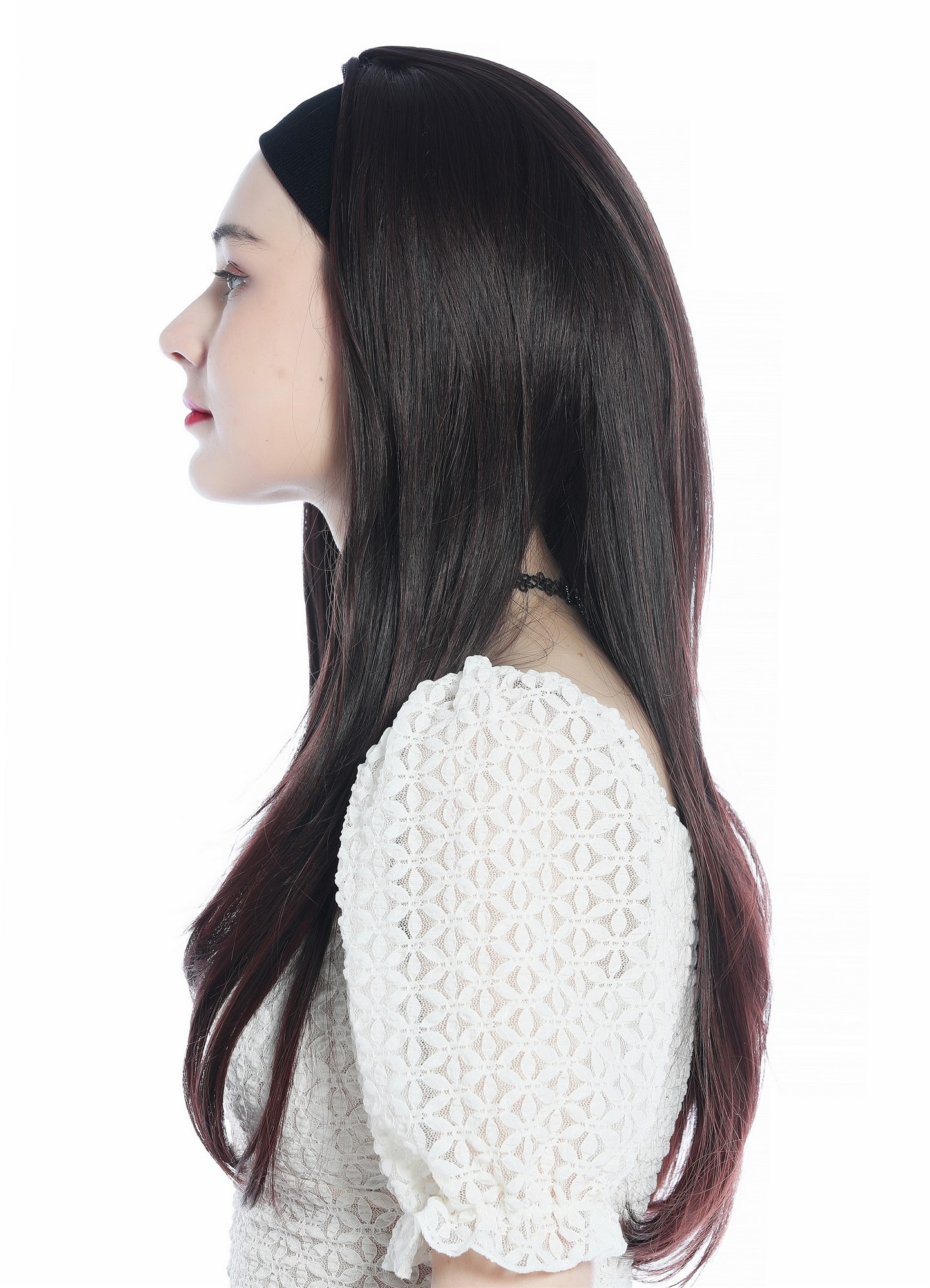 hochwertige Qualitätsperücken, Perücke Halbperücke Stirnband lang glatt Mahagoni Braun Mix H9306-2T33, Ansicht 3, WIG ME UP: Ihr Perücken Online Shop glatte Tressen-Perücke mit Stirnband Schwarzbraun-Rotbraun-Mix lange Haare für Damen