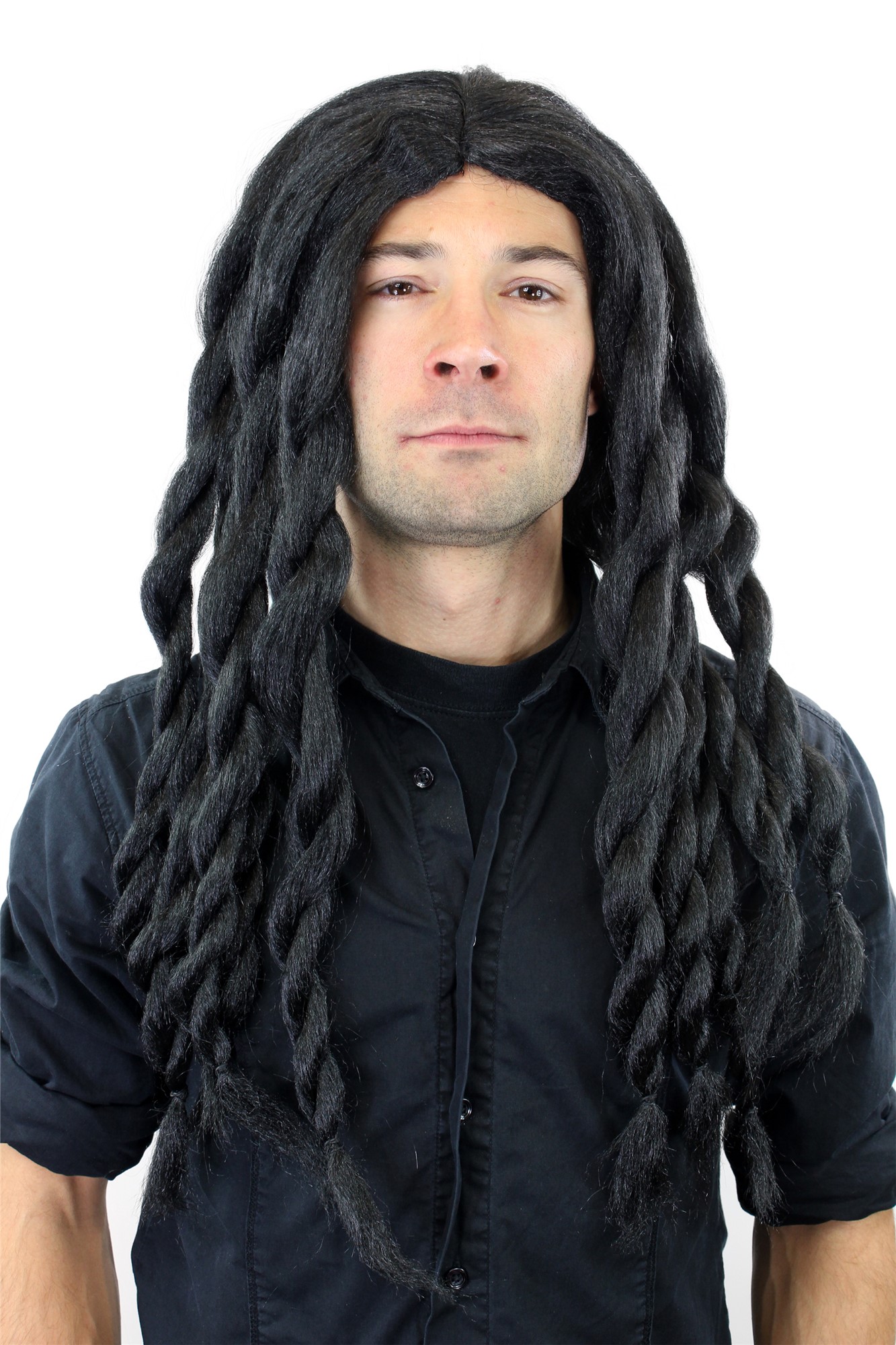 günstige Party Perücke, Piraten Set: Hut Bart & schwarze Perücke geflochtene Zöpfe Dreadlocks 68903-103, Ansicht 3, WIG ME UP: Ihr Perücken Online Shop geflochtene Party Perücke Schwarz lange Haare Unisex