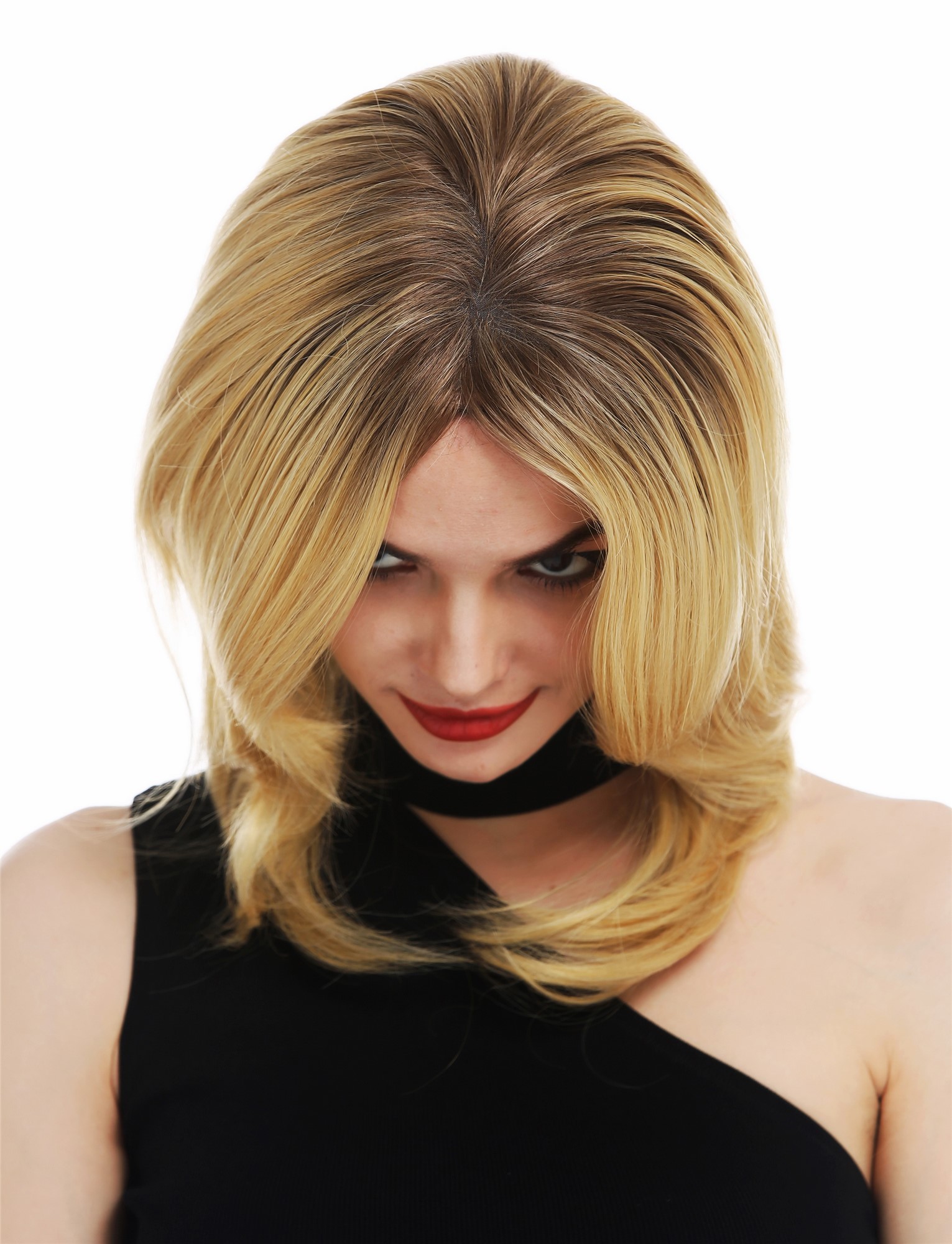 hochwertige Qualitätsperücken, Perücke Monofilament mittellang glatt Scheitel Ombre Balayage Braun Blond CM-135-MT-613/24/144T8, Ansicht 4, WIG ME UP: Ihr Perücken Online Shop glatte Tressen-Perücke mit Teil-Mono Oberkopf Blond-Braun-Mix schulterlange Haare für Damen