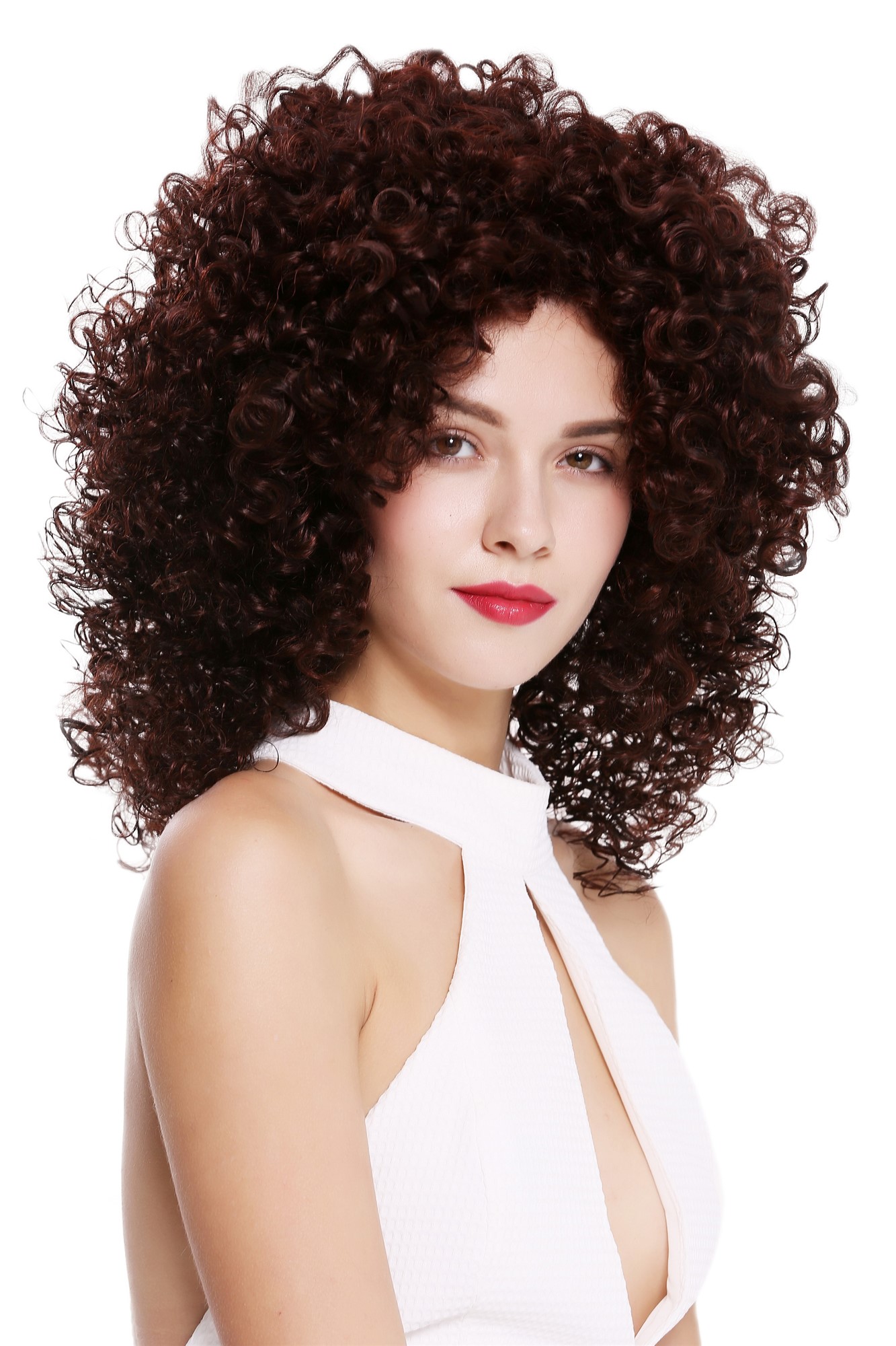 hochwertige Qualitätsperücken, Perücke Lace-Front Mono Locken Volumen Dunkelbraun Rotbraun DW2531-MF-44-2SP35, Vorderansicht, WIG ME UP: Ihr Perücken Online Shop lockige Tressen-Perücke mit Teil-Mono Scheitel, Front-Lace Schwarzbraun-Rotbraun-Mix lange Haare für Damen