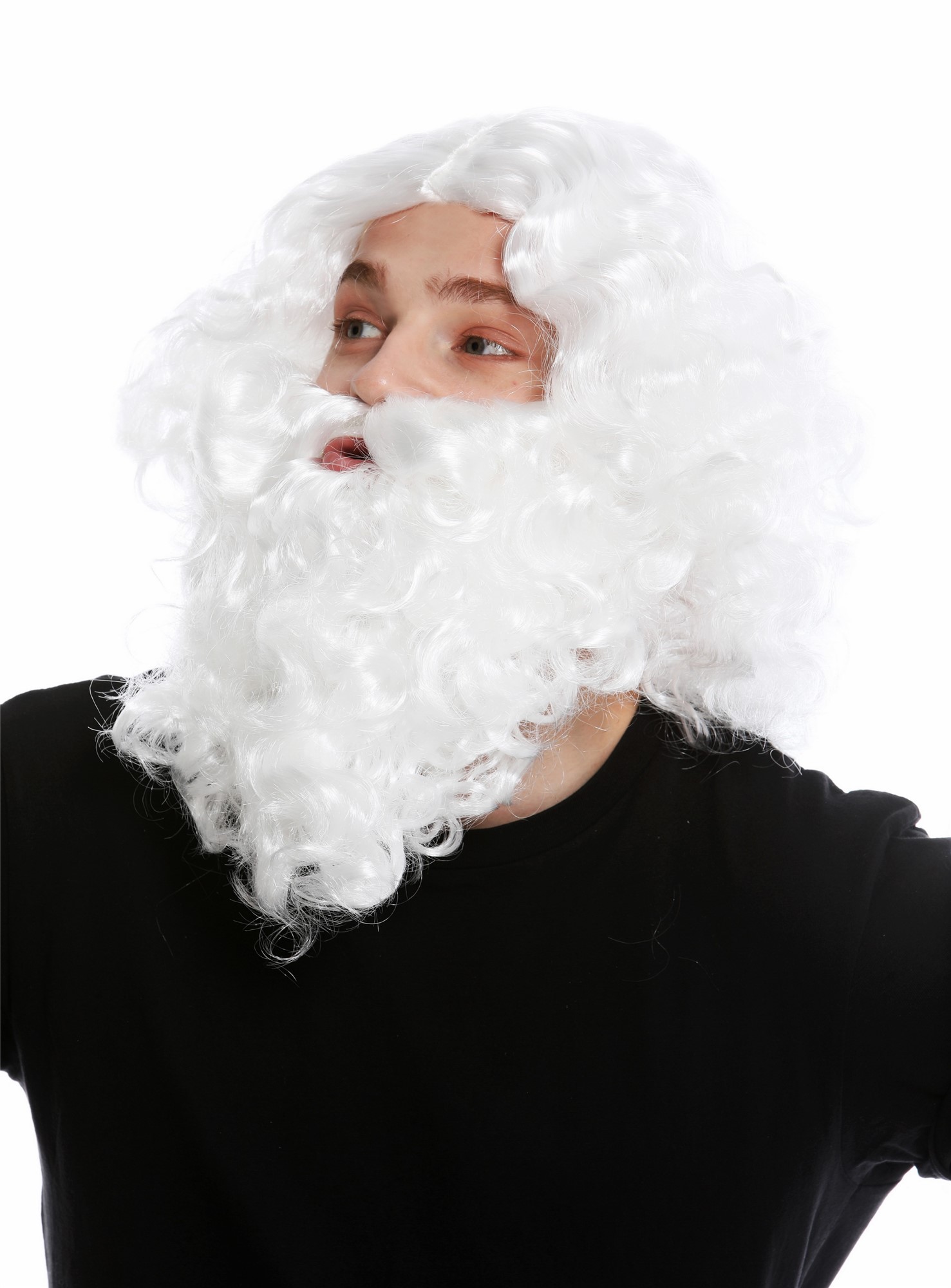 Wig & Beard set white hermit wild prophet Moses Noah wizard magician 8115-A+B, view 3, WIG ME UP: Your Perücken Online Shop Party Wig, Men, White, curled, long