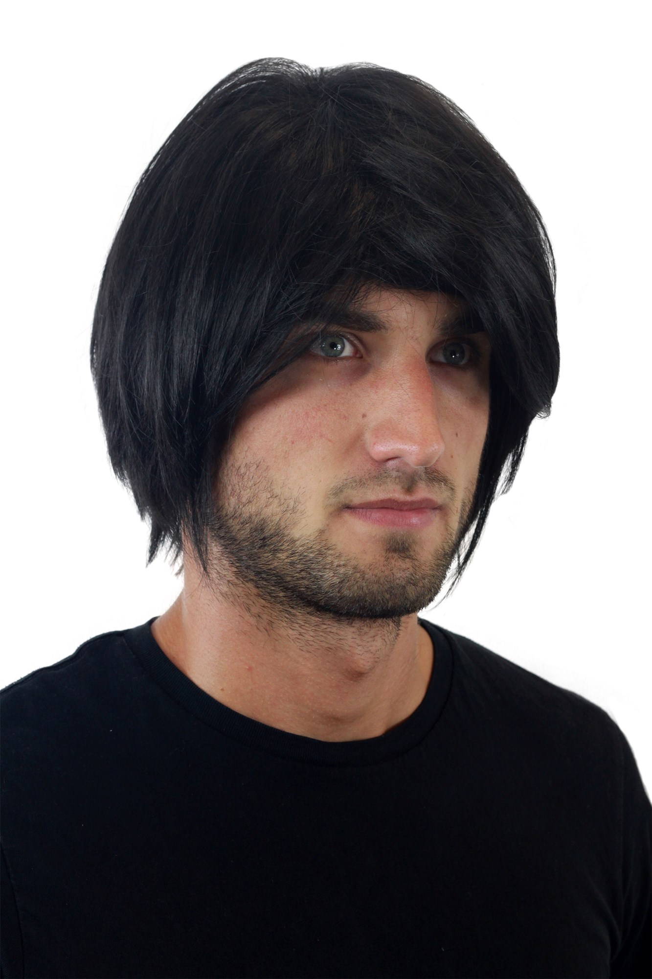 hochwertige Qualitätsperücken, Herrenperücke Mittellang schwarz Seitenscheitel GFW895-1B, Ansicht 2, WIG ME UP: Ihr Perücken Online Shop glatte Tressen-Perücke Samtschwarz kurze Haare für Herren