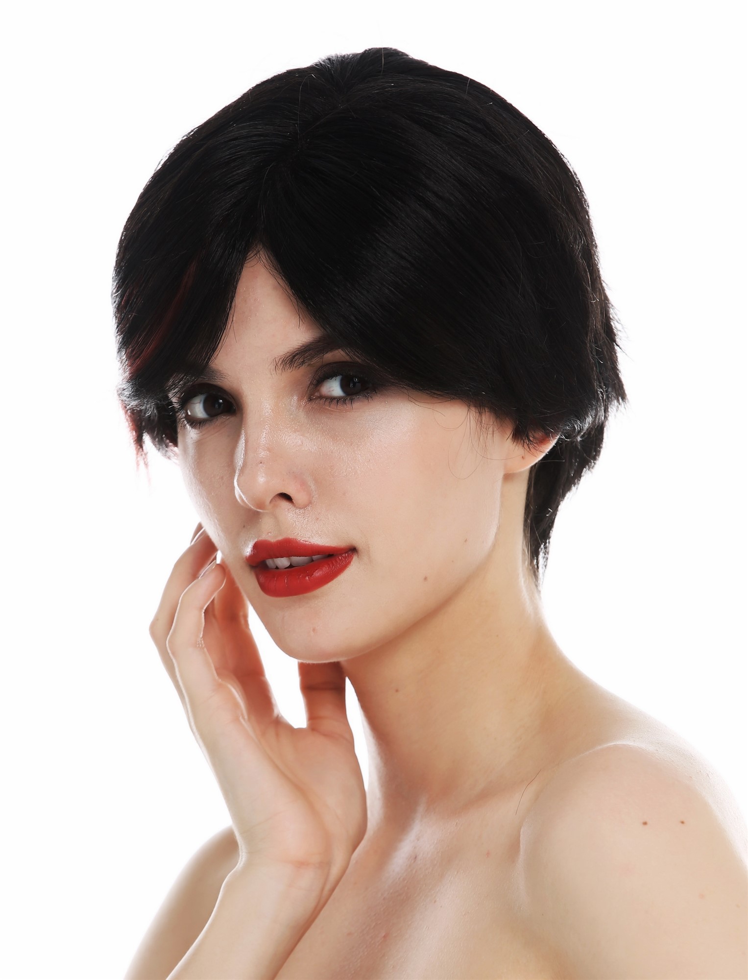 Monofilament women's wig short sleek parted black red highlights TYM-492-MT, view 2, WIG ME UP: Your Perücken Online Shop Quality Wigs, Ladies, black-red mix, straight, short
