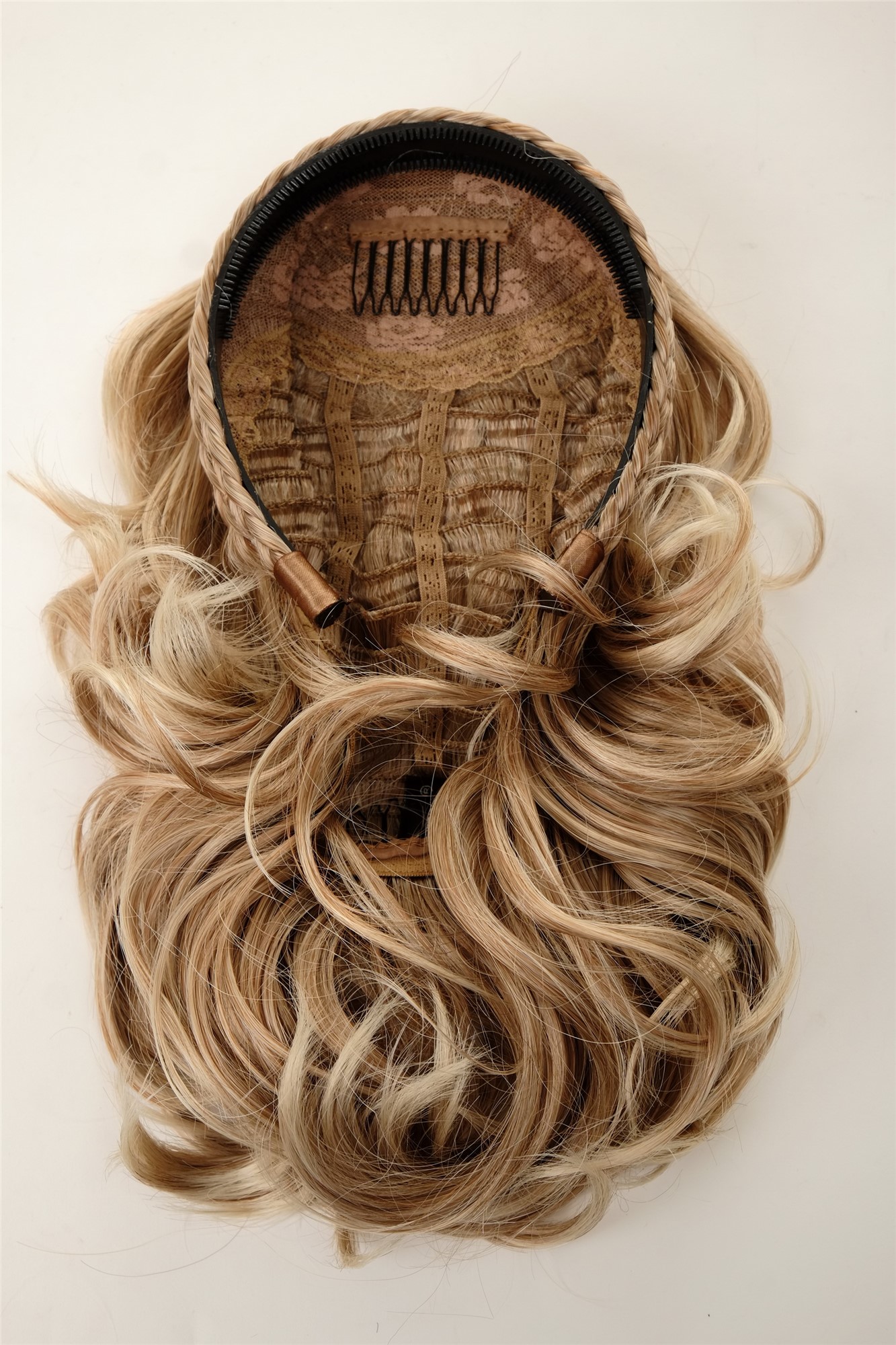 Halfwig Hairpiece braided hair circlet medium length wavy curled blond mix 90605, view 3, WIG ME UP: Your Perücken Online Shop Hair Circlets, blond mix, Braided, short