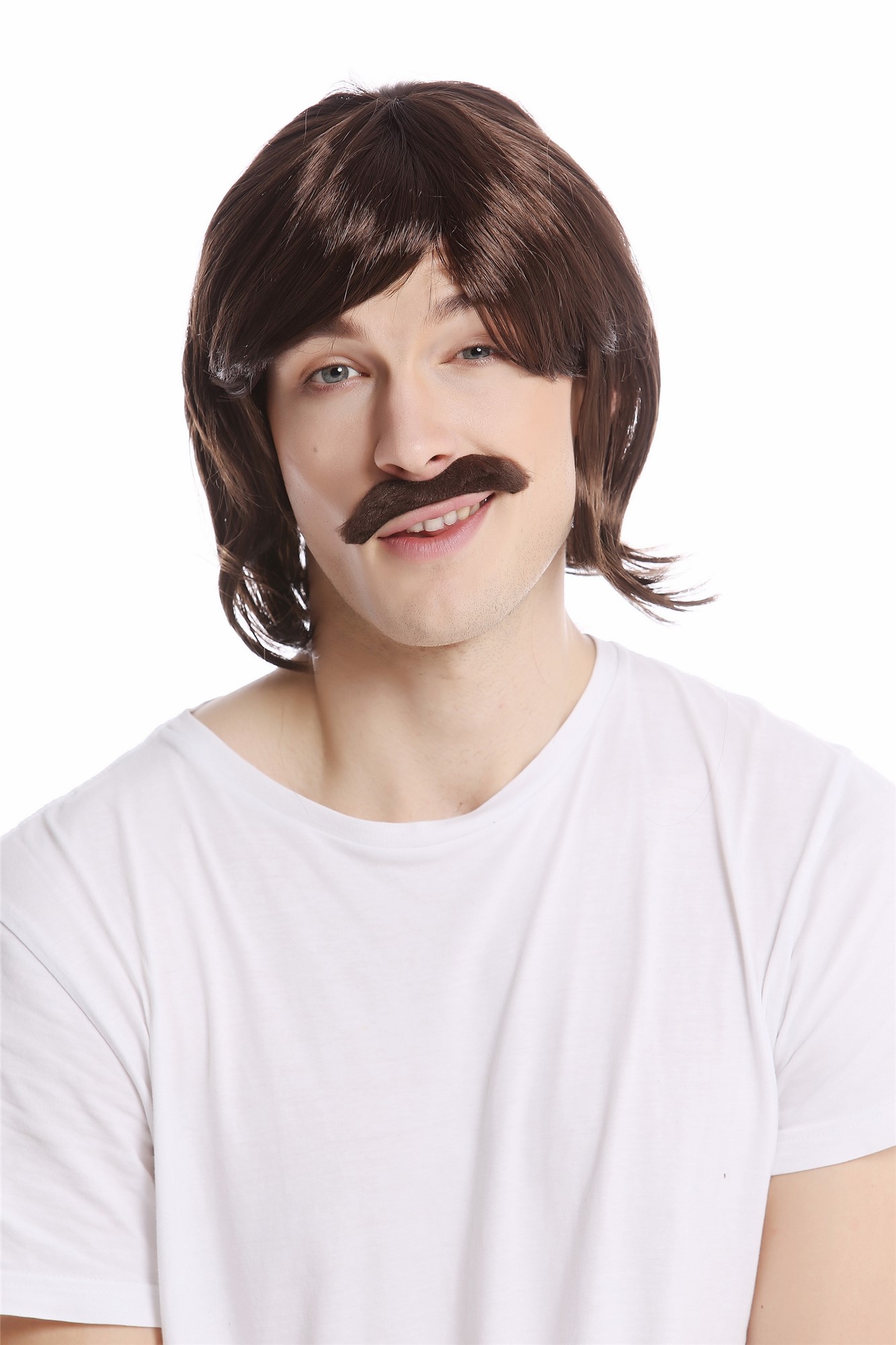 günstige Party Perücke, Perücke Bart Set braun 70er Jahre Bulle 91105-ZA4, Ansicht 2, WIG ME UP: Ihr Perücken Online Shop glatte Party Perücke Braun schulterlange Haare für Herren