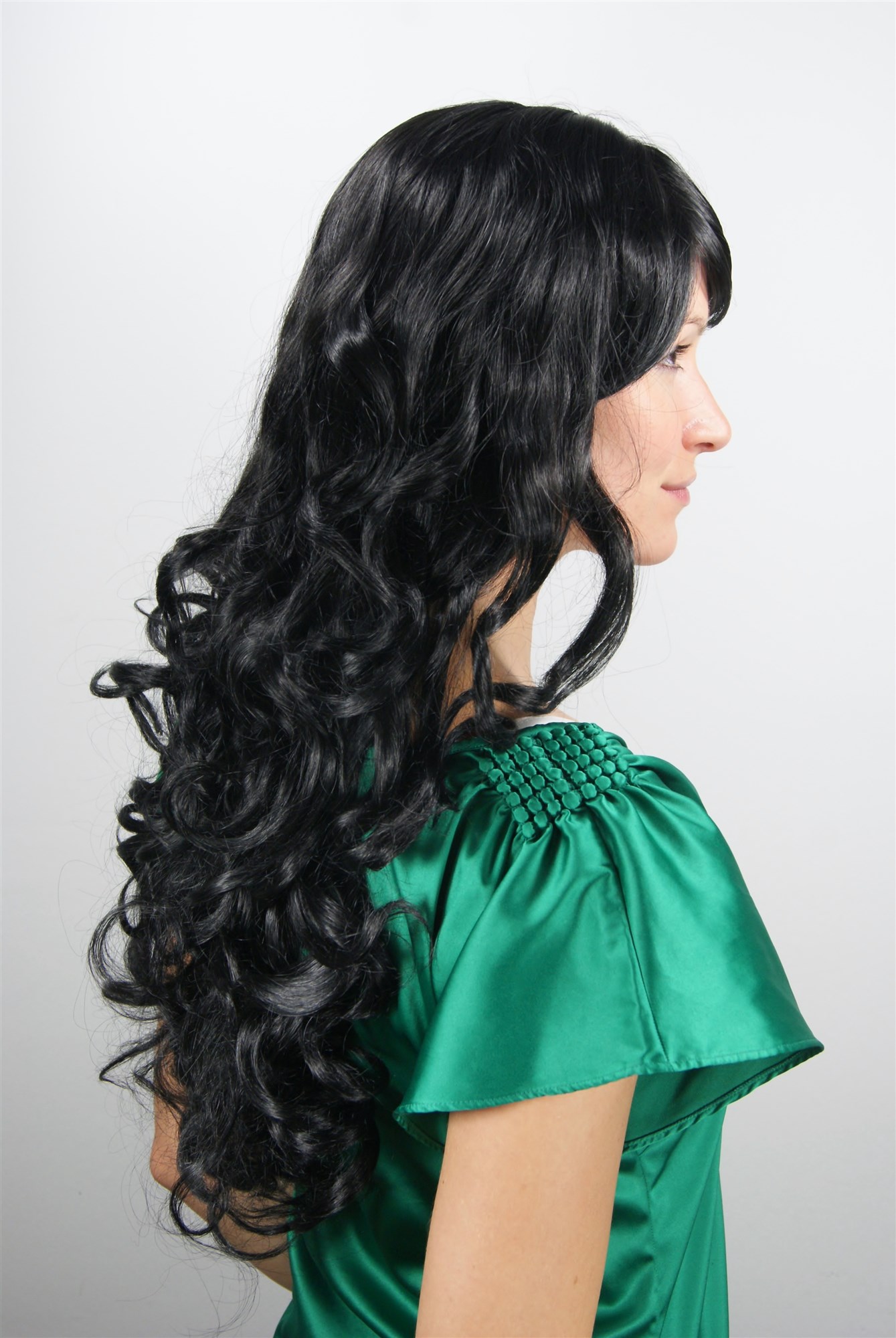 hochwertige Qualitätsperücken, Langhaarige Perücke schwarz Samtschwarz Locken 7633-1B, Ansicht 3, WIG ME UP: Ihr Perücken Online Shop lockige Tressen-Perücke mit Kopfhaut-Imitat Samtschwarz lange Haare für Damen