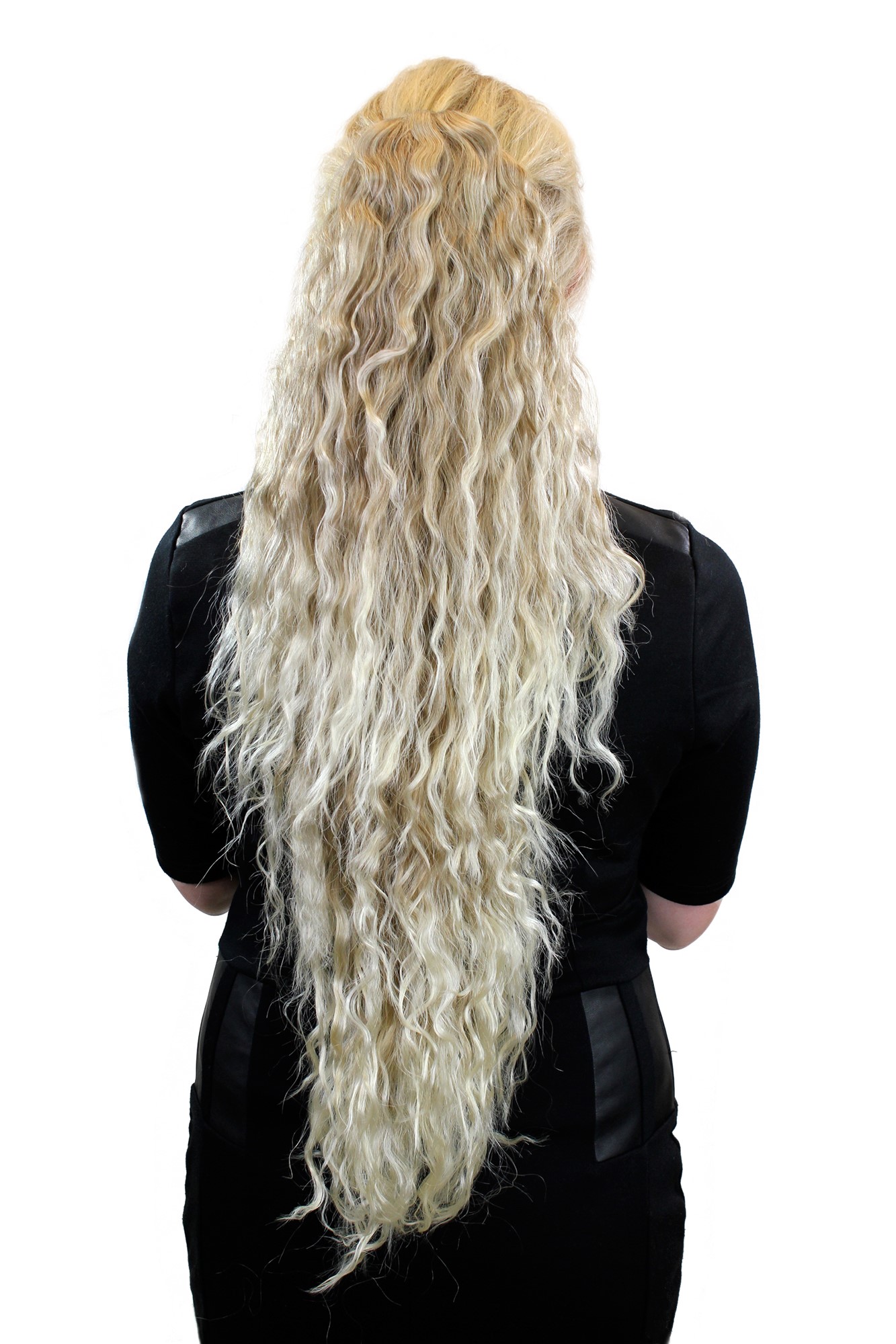 MOTHER OF PONYTAILS Hairpiece PONYTAIL extension EXTREMELY long MASSIVE volume kinked curls BLOND, front view, WIG ME UP: Your Perücken Online Shop Ponytails, honey blonde-platinum blonde, curled, very long