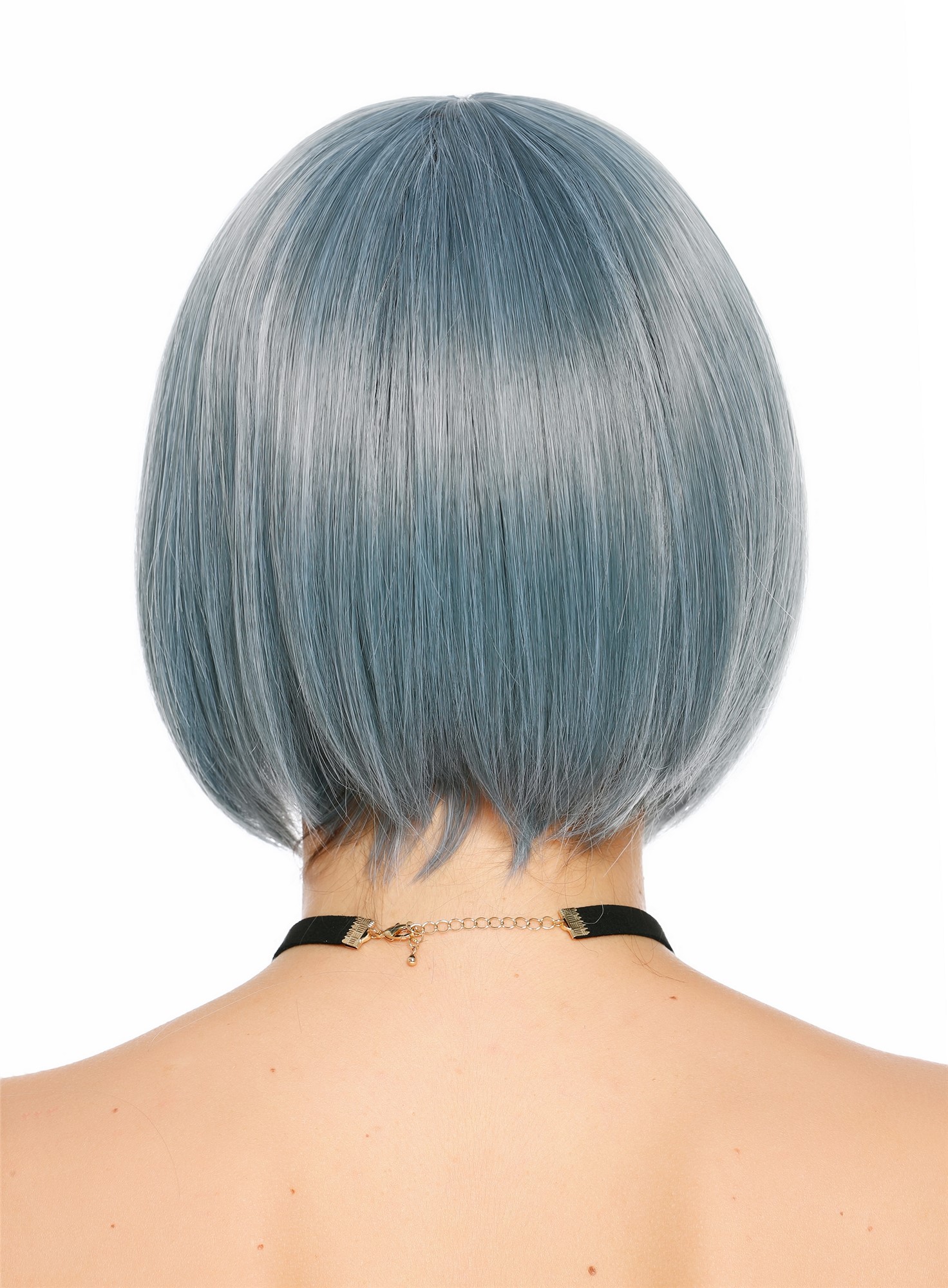 Damenperücke kurz Bob Pony glatt Blau Grau Mix SZL0751-DHT4220/3930