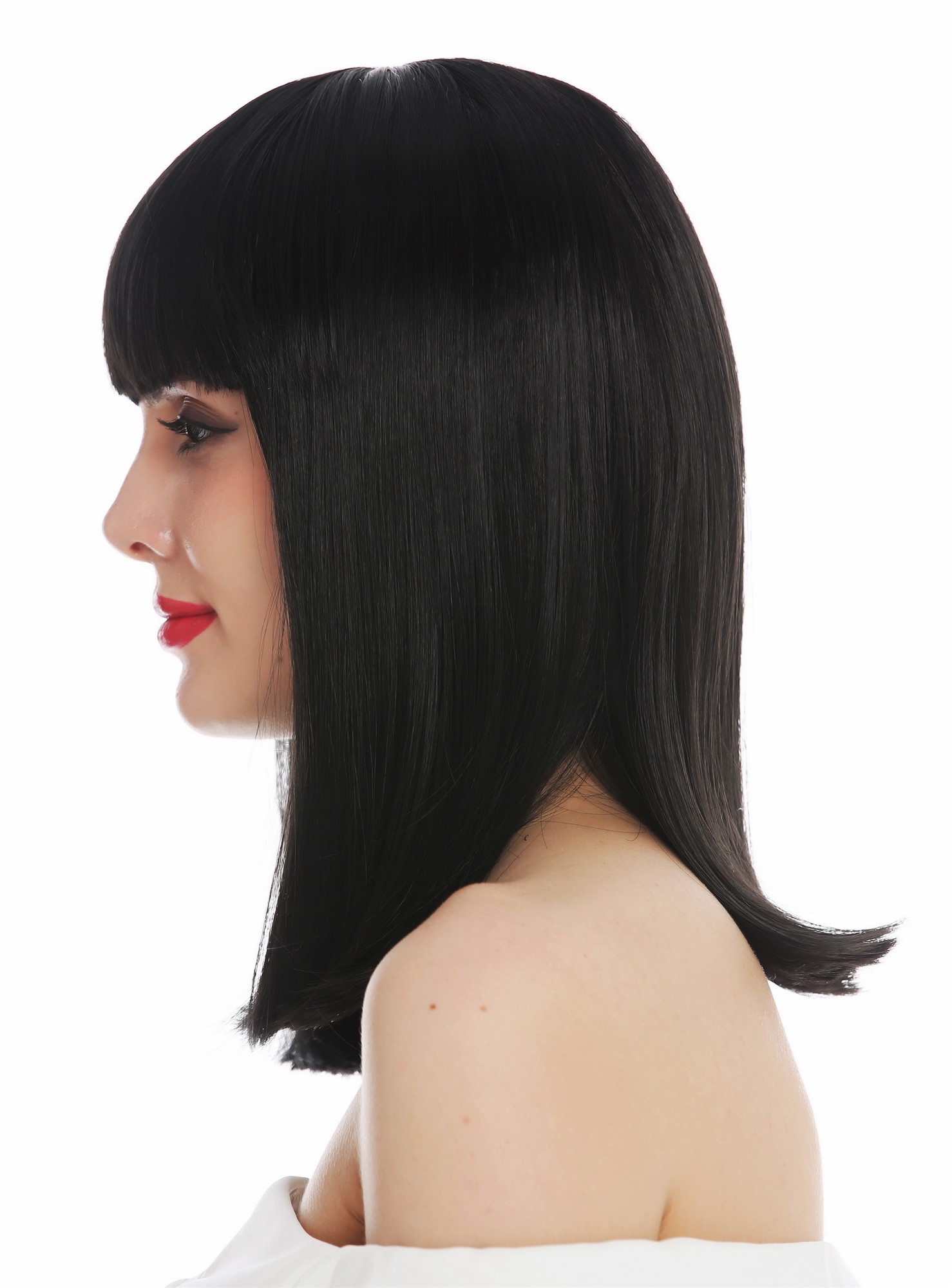 hochwertige Qualitätsperücken, Perücke schulterlang Clavi-Cut glatt Pony Schwarz VK-39-1B, Ansicht 3, WIG ME UP: Ihr Perücken Online Shop glatte Tressen-Perücke Samtschwarz schulterlange Haare für Damen