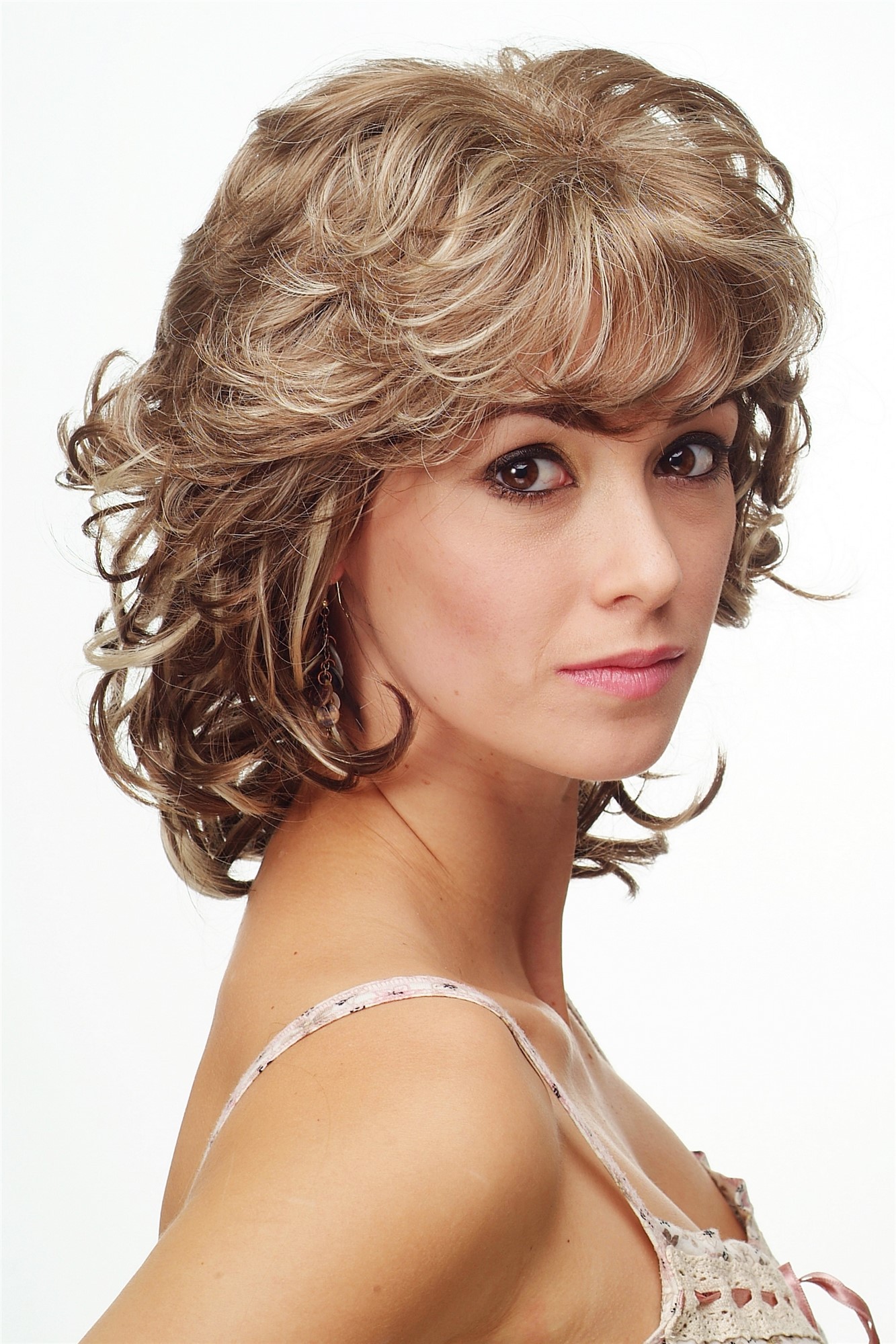 Quality Wigs, Ladies, medium brown-light blonde mix, wavy, shoulder-length