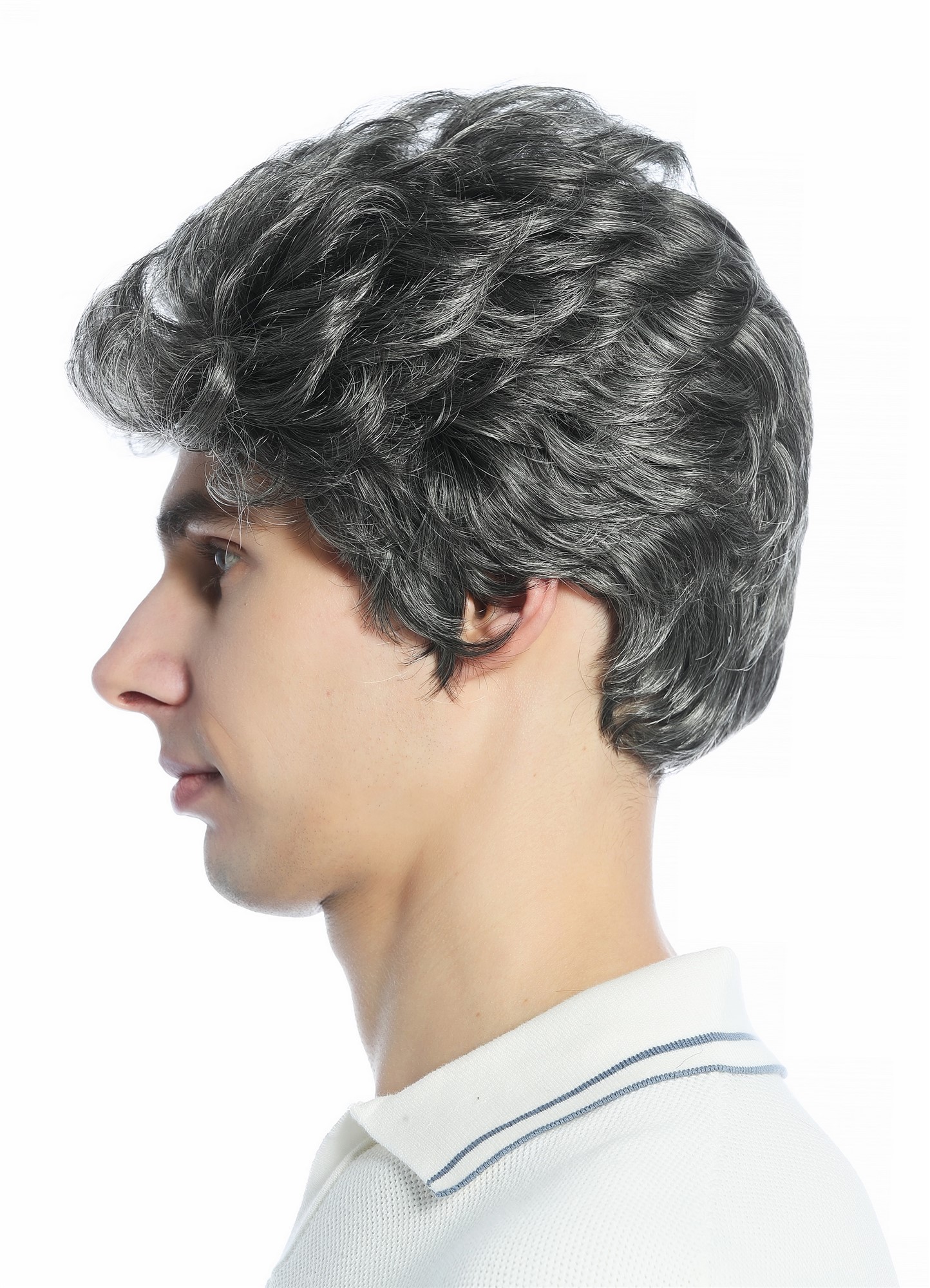 Wig Men Women unisex quiff short slightly waved dense dark grey gray mix DW1333A, view 5, WIG ME UP: Your Perücken Online Shop Quality Wigs, Unisex, dark gray, wavy, short
