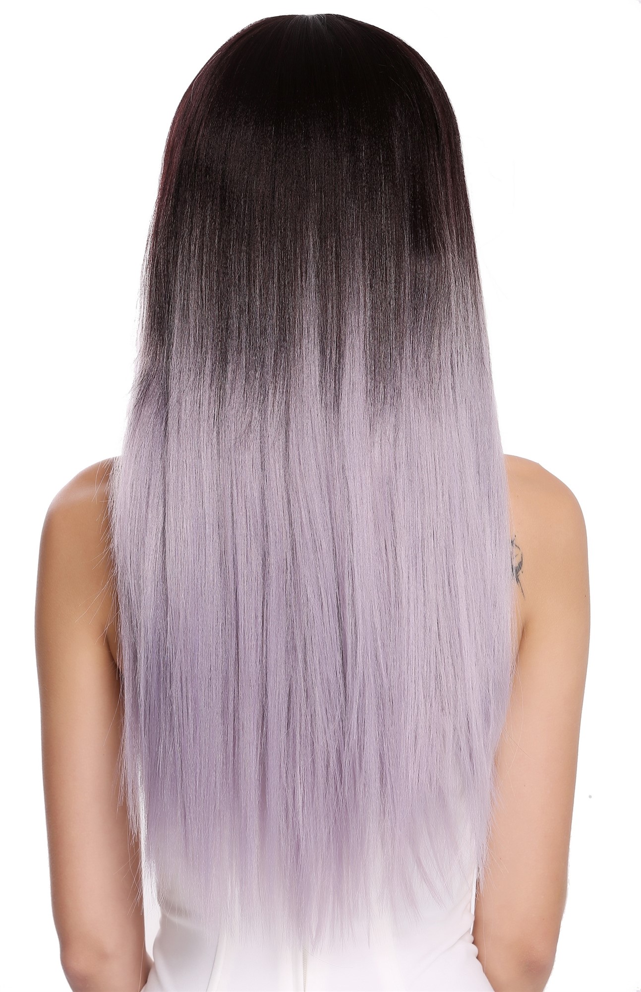 hochwertige Qualitätsperücken, Perücke Lang Glatt Pony Ombre Braun Lila Grau RGF-6190-T4/GRAY, Ansicht 4, WIG ME UP: Ihr Perücken Online Shop glatte Tressen-Perücke mit Kopfhaut-Imitat Dunkelbraun Lila Grau Mix lange Haare für Damen