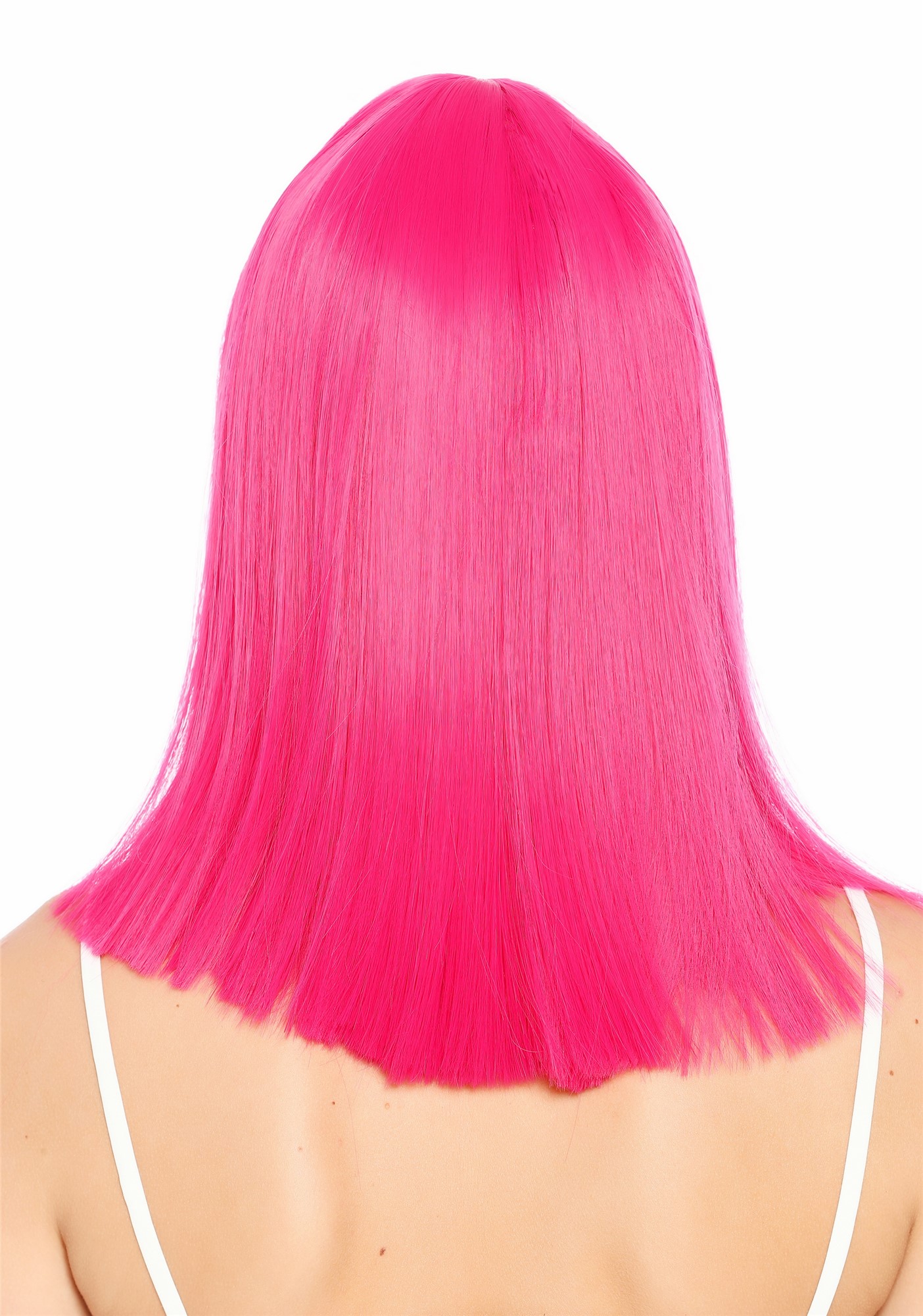 Damenperücke schulterlang blunt cut glatt breiter Pony Disco dunkles Rosa Pink SZL1498-DHT2356
