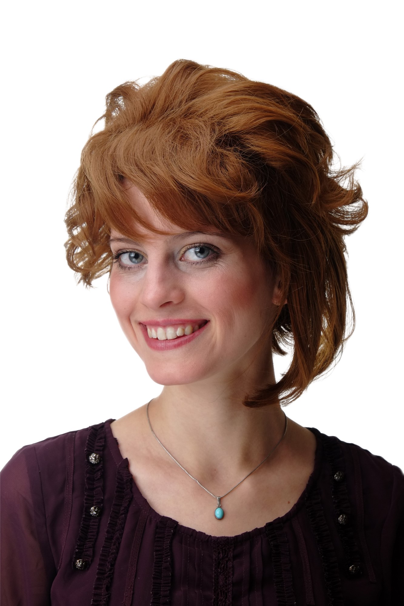 Lady women wig short wild teased up wavy reddish brown light auburn hair F2176A, front view, WIG ME UP: Your Perücken Online Shop Quality Wigs, Ladies, Medium Rust Brown, wavy, short