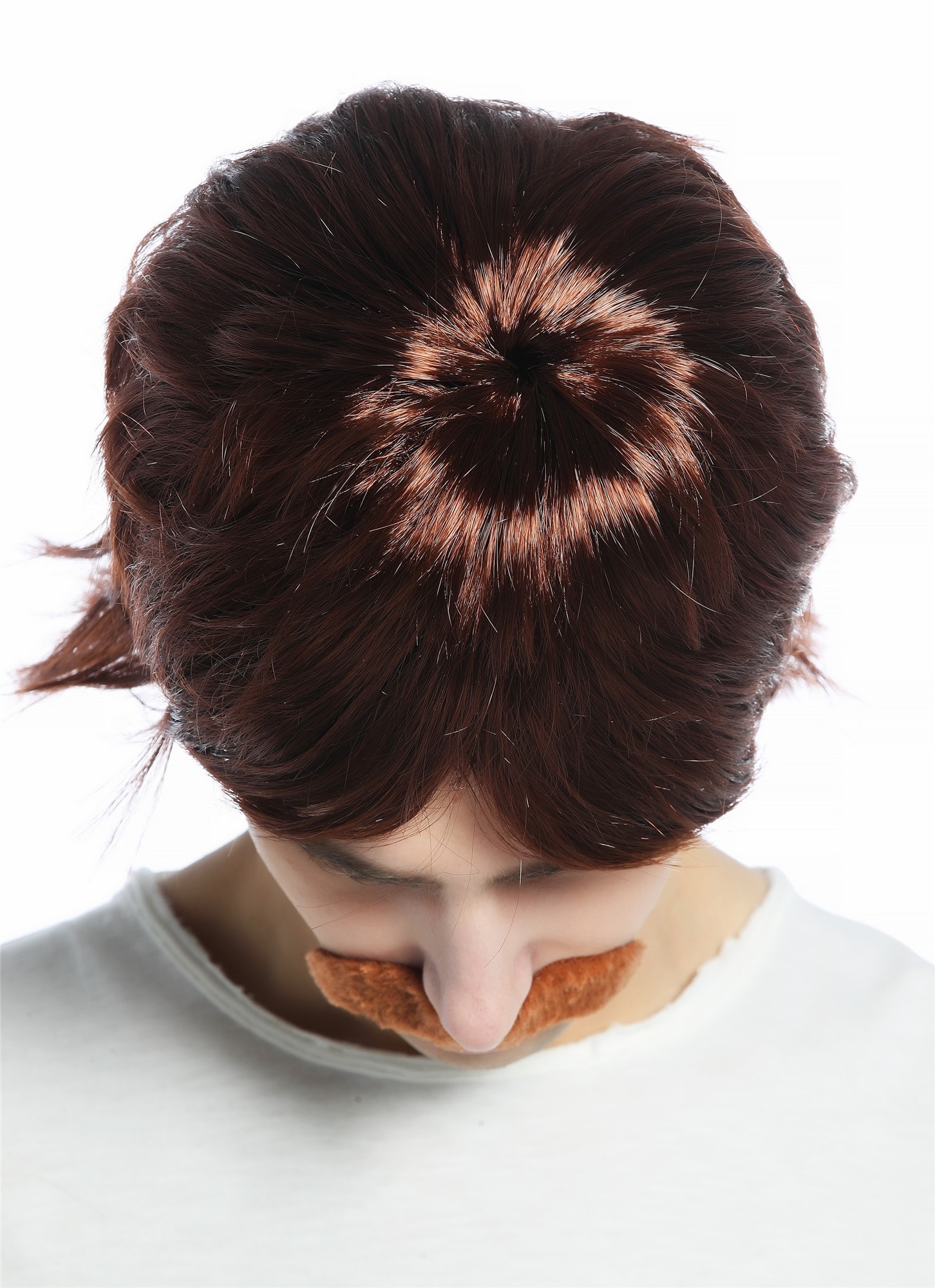 günstige Party Perücke, Perücke Herren 70er Jahre Proll Cop Vokuhila Schnauzbart braun CW-016-P33, Ansicht 6, WIG ME UP: Ihr Perücken Online Shop glatte Party Perücke Mahagoni kurze Haare für Herren