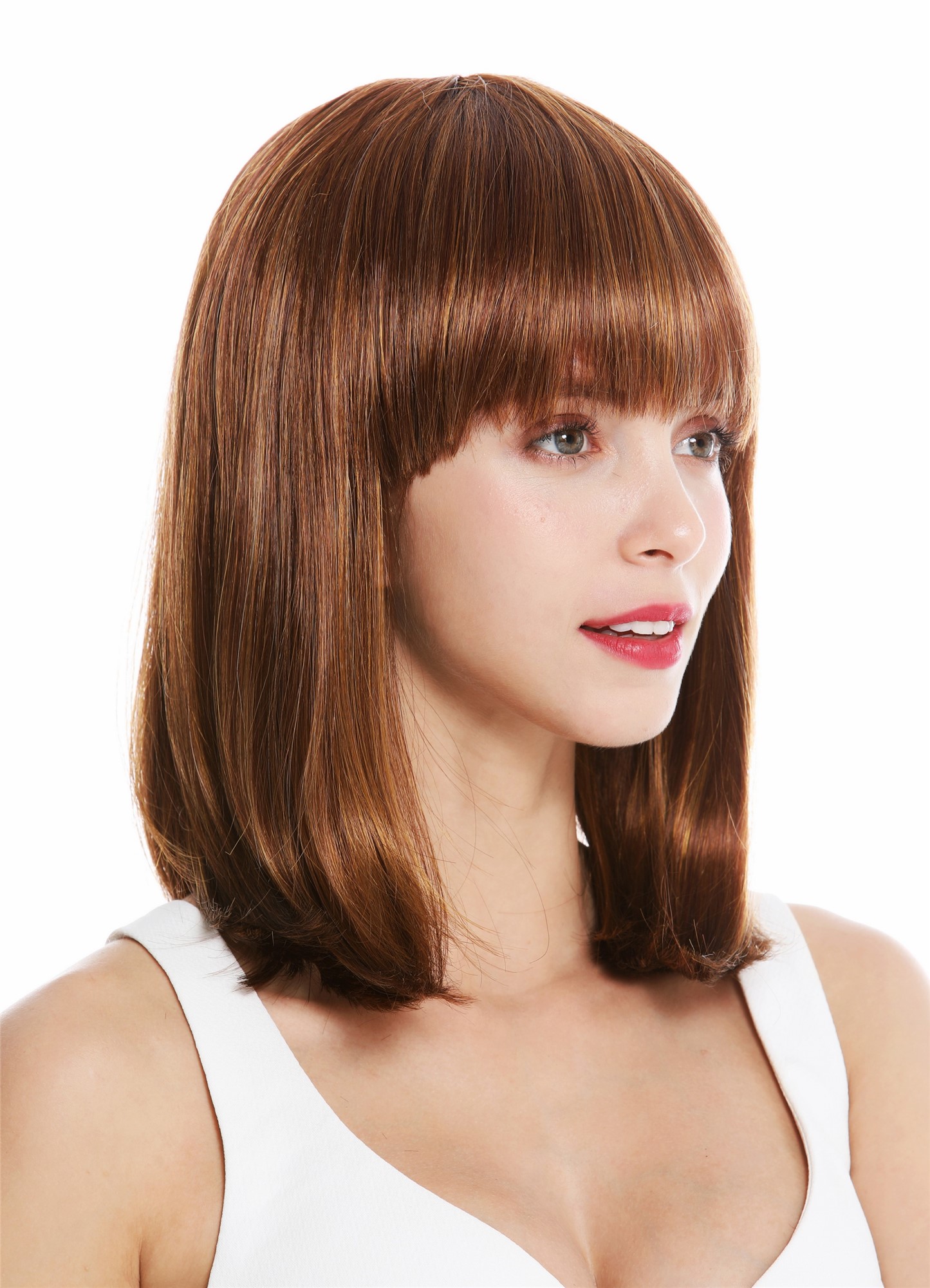 Women's wig short shoulder length long bob fringe sleek copper brown auburn VK-1, front view, WIG ME UP: Your Perücken Online Shop Quality Wigs, Ladies, copper brown, straight, shoulder-length