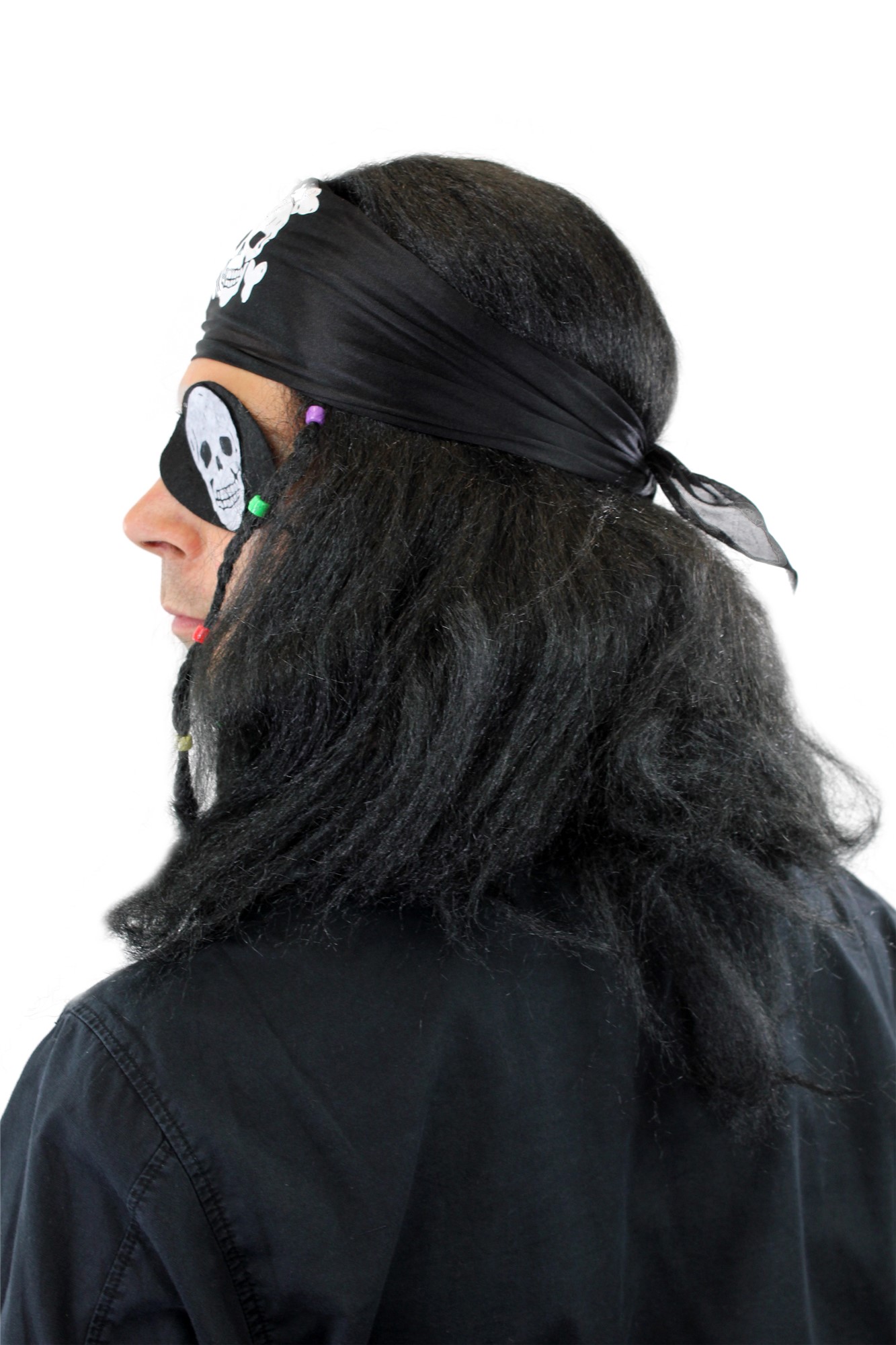 Party Halloween Pirate Set wild black Wig Bandana Eye Patch Jolly Roger 26583, view 2, WIG ME UP: Your Perücken Online Shop Party Wig, Men, Black, Braided, long