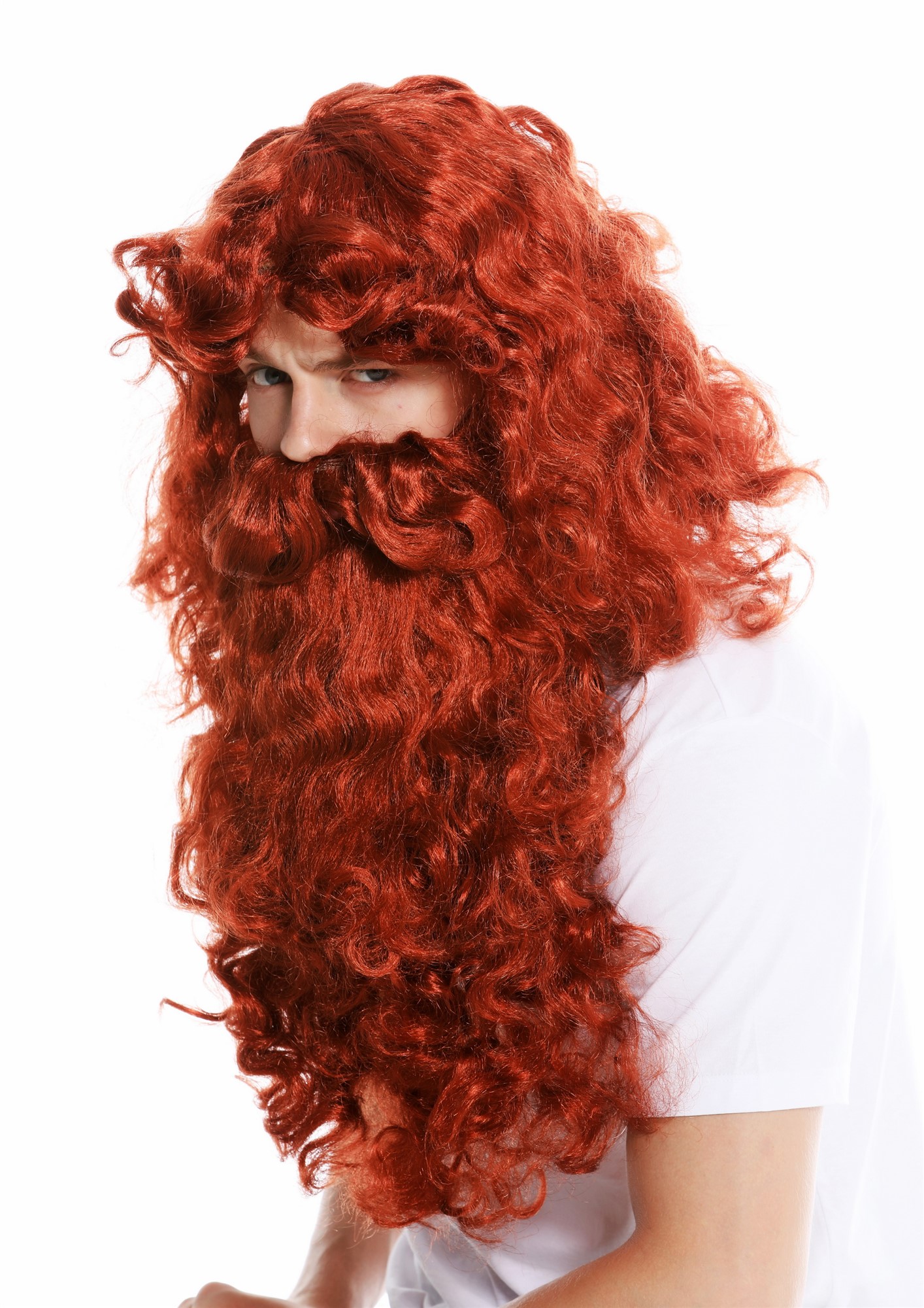 günstige Party Perücke, Perücke Bart Prophet Zauberer Rot 46-A+B-ZA131, Ansicht 3, WIG ME UP: Ihr Perücken Online Shop lockige Party Perücke Dunkel-Kupferrot kurze Haare für Herren