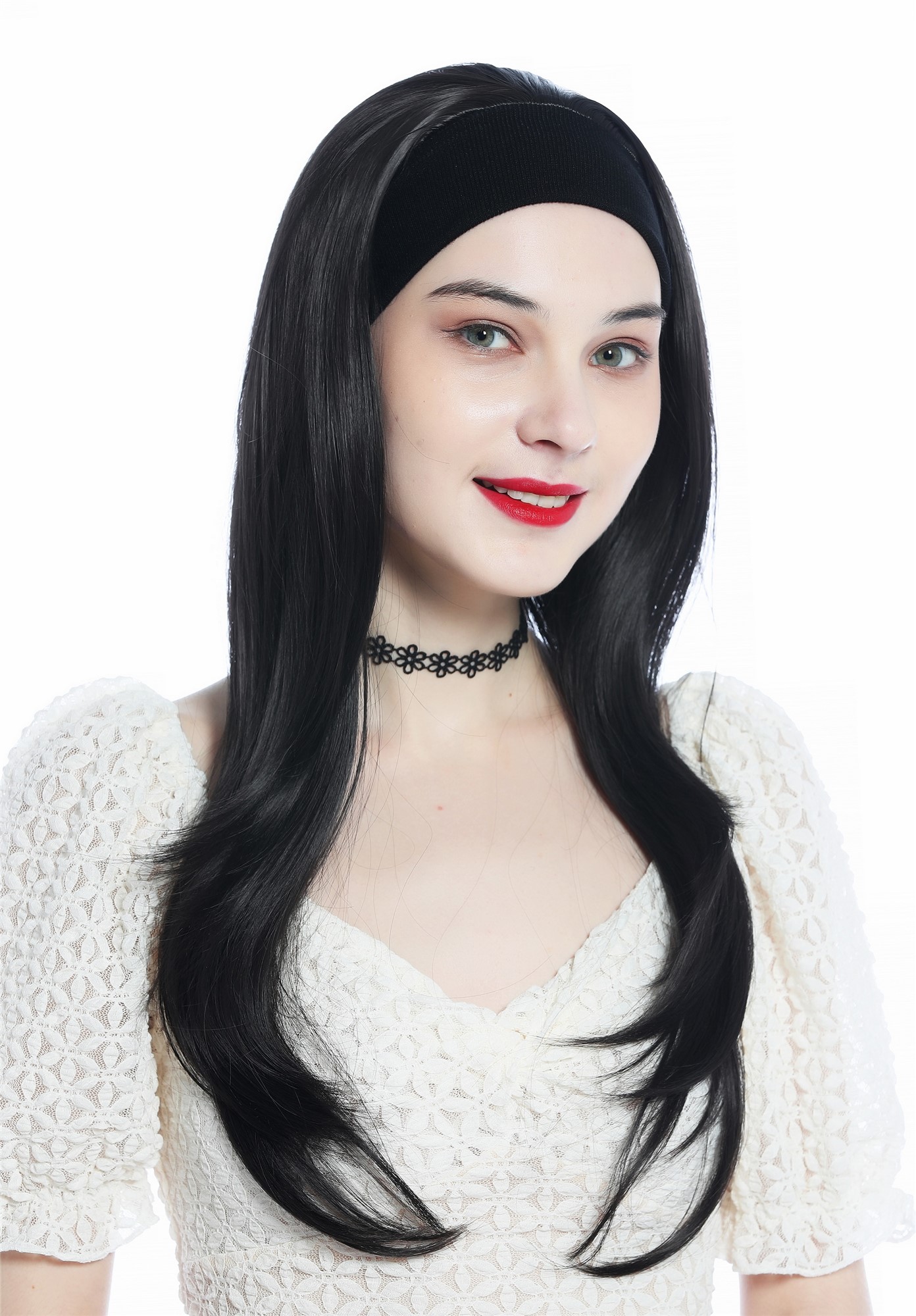 hochwertige Qualitätsperücken, Perücke Halbperücke Stirnband lang glatt Braun Dunkelbraun H9306-4, Ansicht 4, WIG ME UP: Ihr Perücken Online Shop glatte Tressen-Perücke mit Stirnband Dunkelbraun lange Haare für Damen