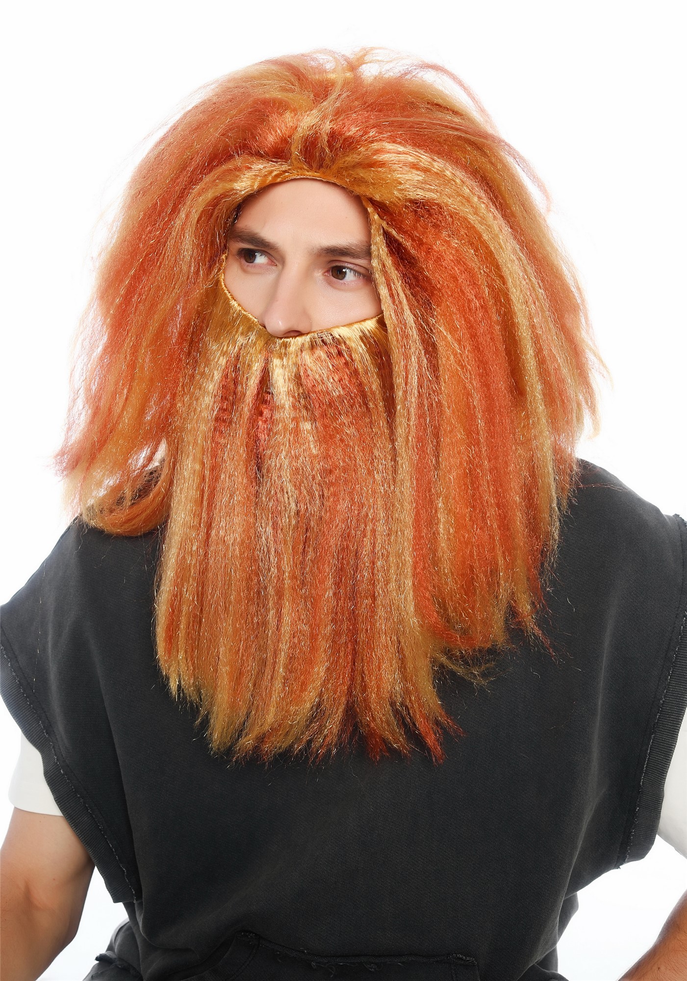 wellige Party-Perücke Rostrot-Goldblond-Mix 55 cm lange Perücke für Herren