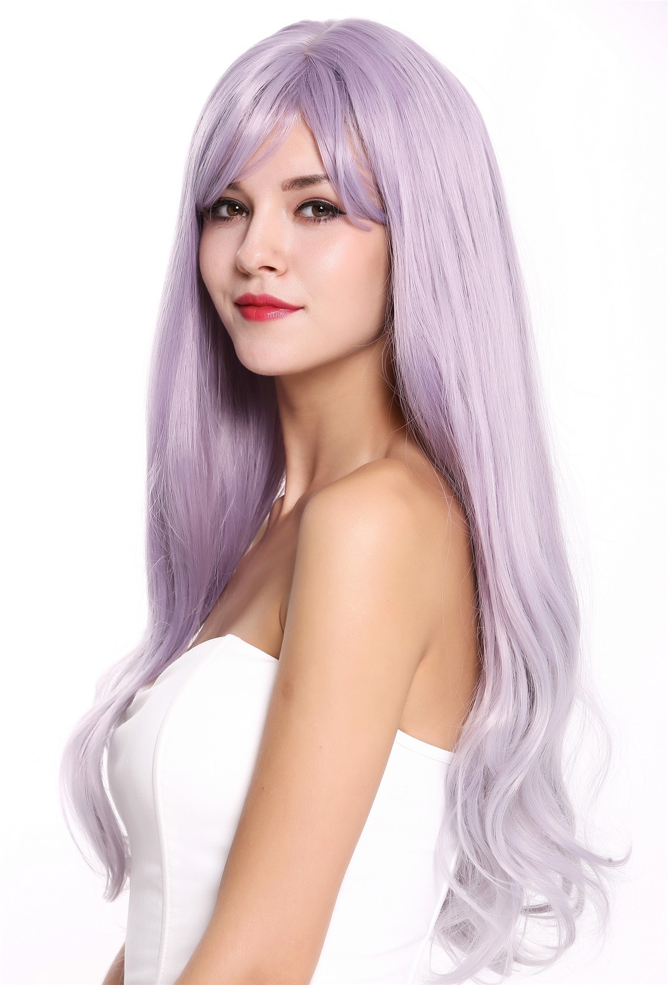 hochwertige Qualitätsperücken, Perücke Lang Wellig Glatt Lila Violett Lavendel G8135T-2403T3904, Ansicht 3, WIG ME UP: Ihr Perücken Online Shop wellige Tressen-Perücke mit Kopfhaut-Imitat Blauviolett-Blaugrau-Mix lange Haare für Damen