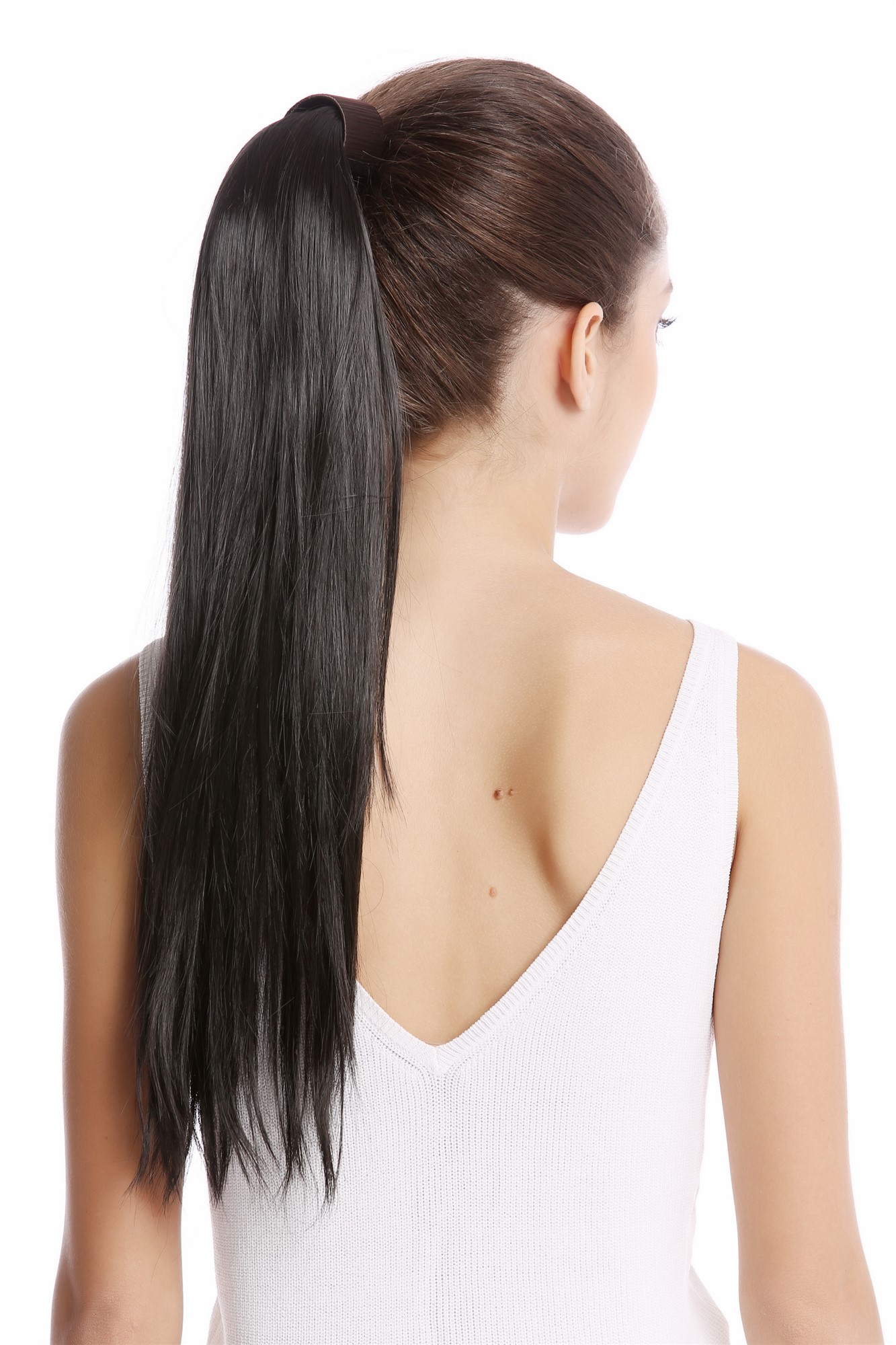 Srosy-3 Hairpiece PONYTAIL with comb and snapwrap long straight dark brown 21", view 2, WIG ME UP: Your Perücken Online Shop Ponytails, dark brown, straight, long