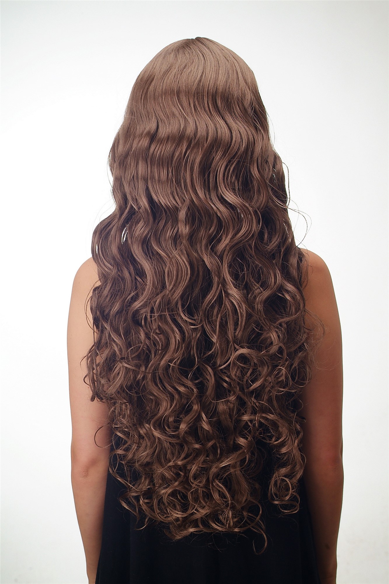 Lady wig very long wavy slightly curled fringe bangs light brown brunette 33002A, view 4, WIG ME UP: Your Perücken Online Shop Quality Wigs, Ladies, Dark golden brown, curled, very long