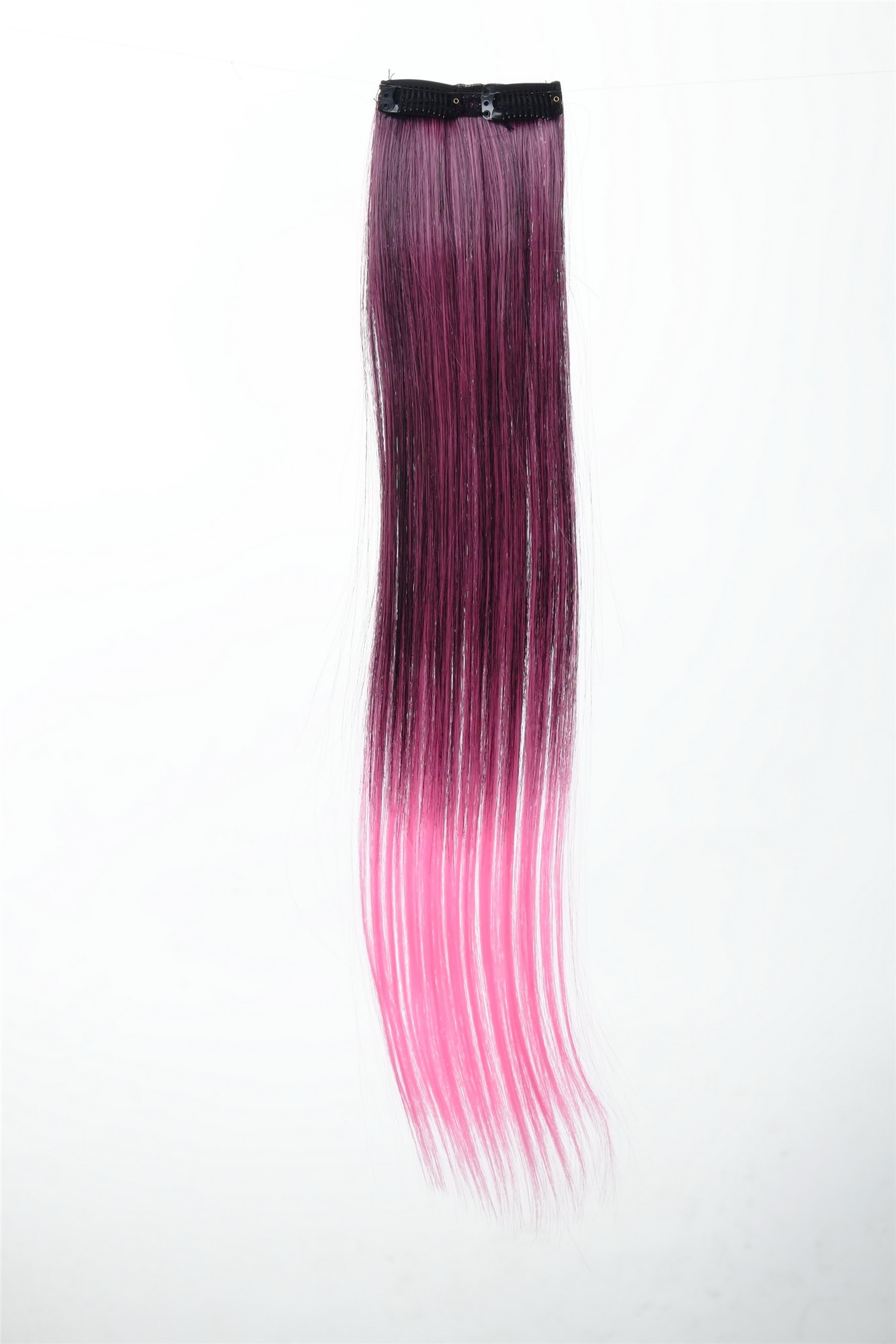 2 Clips Extension Strähne glatt 45 cm Ombre Rot YZF-P2S18P-1BTT2124, Ansicht 2, WIG ME UP: Ihr Perücken Online Shop glatte Extensions Samtschwarz-Neonrosa-Mix 45 cm lang
