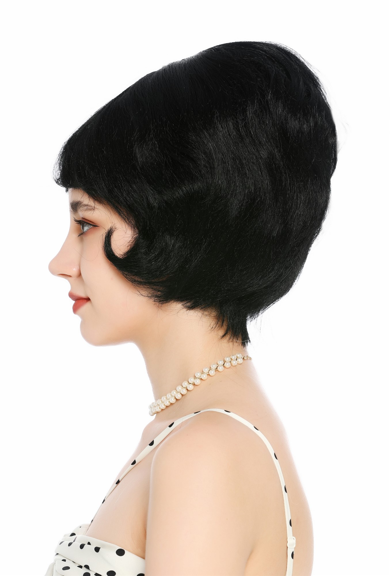 Perücke Damen Retro Vintage 50er 60er Beehive hochtoupiert Pony Schwarz DW3436-1