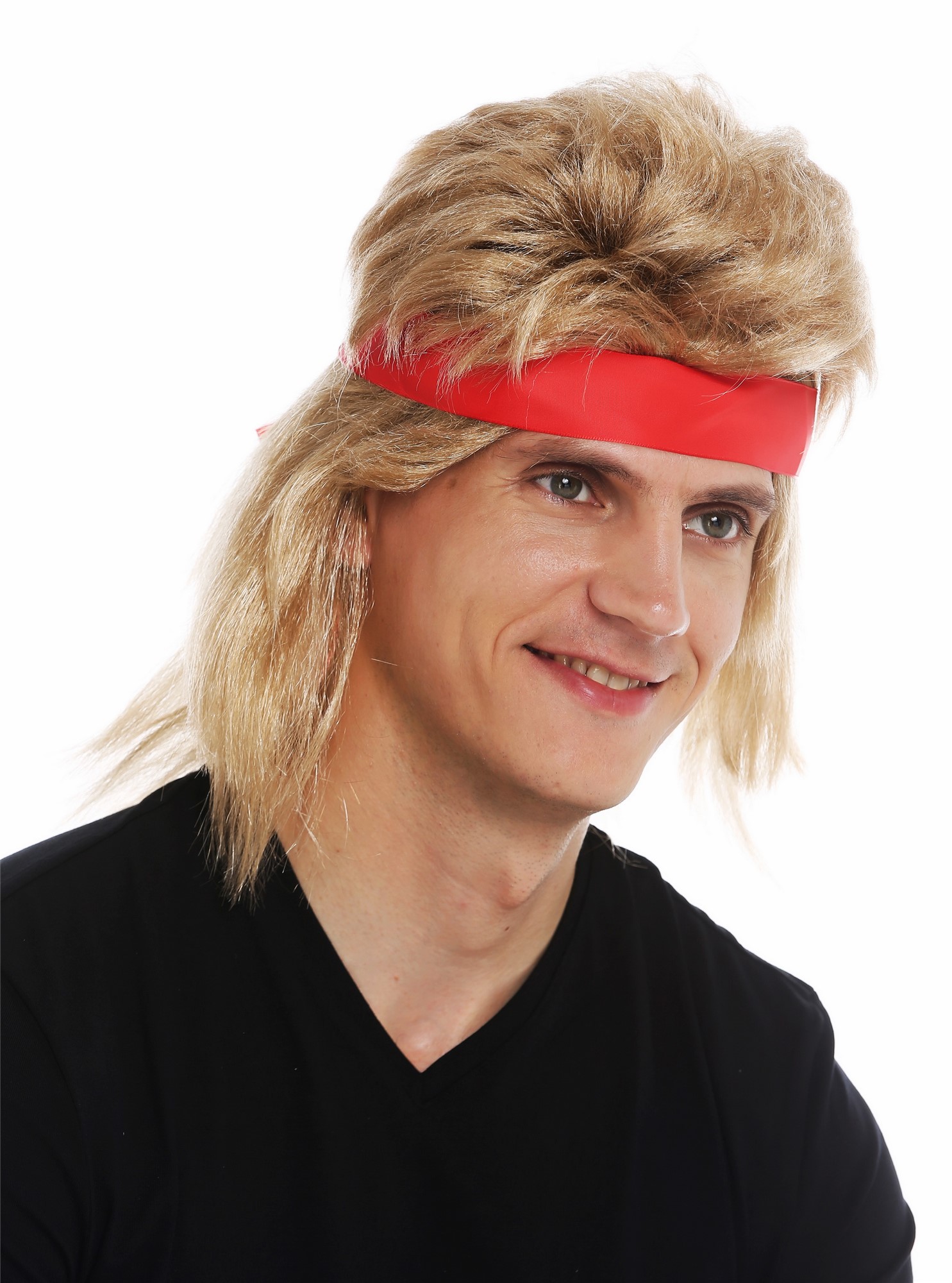 günstige Party Perücke, Perücke 80er Action-Star blond Stirnband Vokuhila SARL002-FR7-02, Ansicht 5, WIG ME UP: Ihr Perücken Online Shop glatte Party Perücke Hellblond kurze Haare für Herren