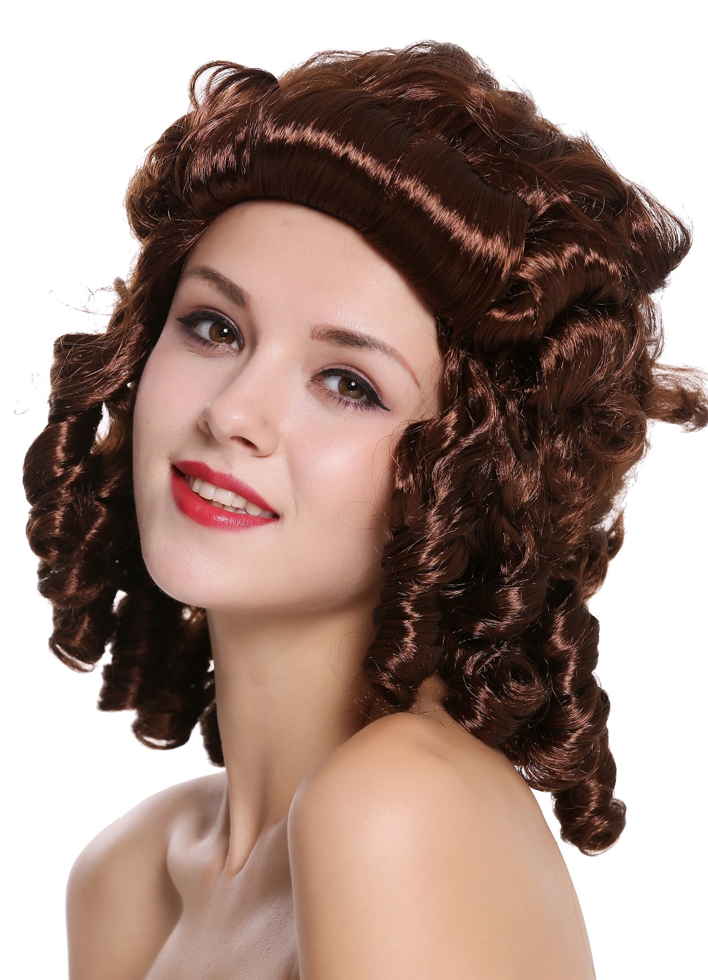 günstige Party Perücke, Perücke Barock Südstaaten Braun Locken 91022-ZA33, Ansicht 3, WIG ME UP: Ihr Perücken Online Shop lockige Party Perücke Braun schulterlange Haare für Damen