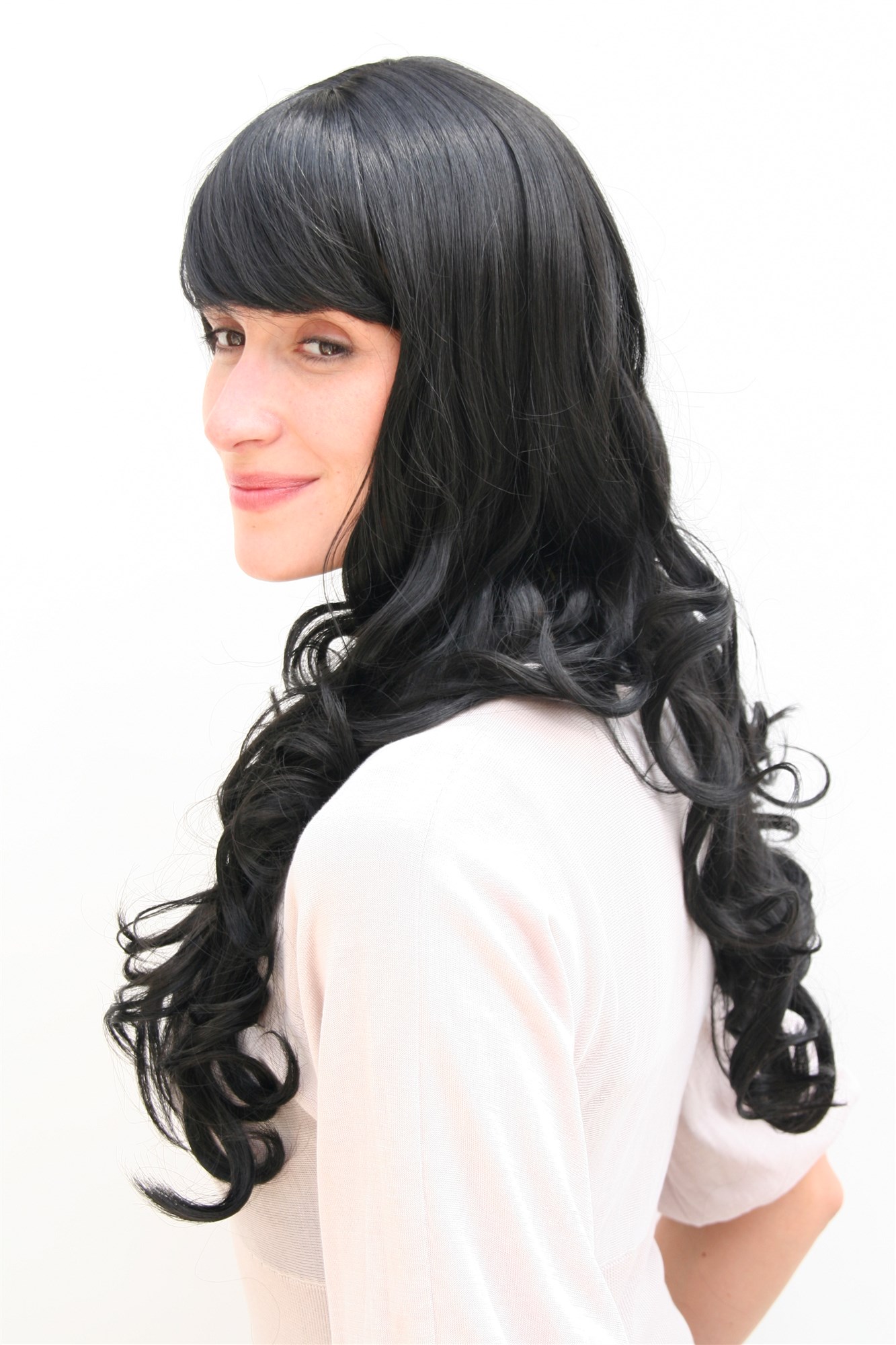 Lady women wig very long curling tips straight top fringe bangs black 285, view 2, WIG ME UP: Your Perücken Online Shop Quality Wigs, Ladies, velvet black, curled, long